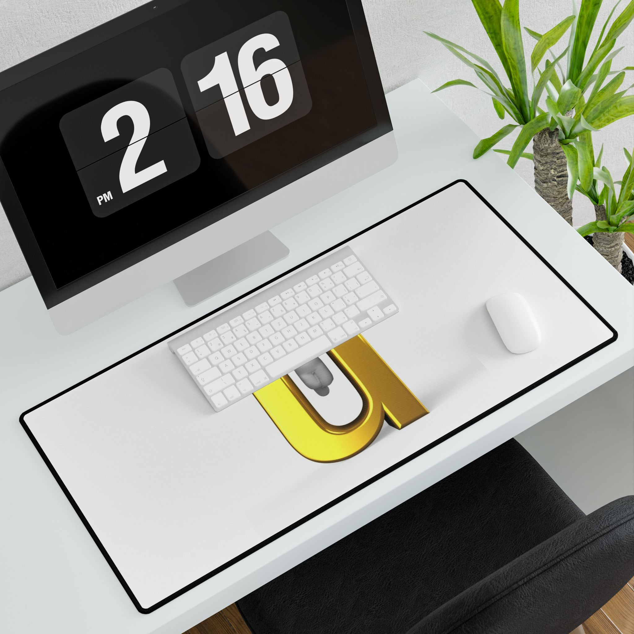 3D Gold Letter U with Figure Desk Mat | Large Mouse Pad