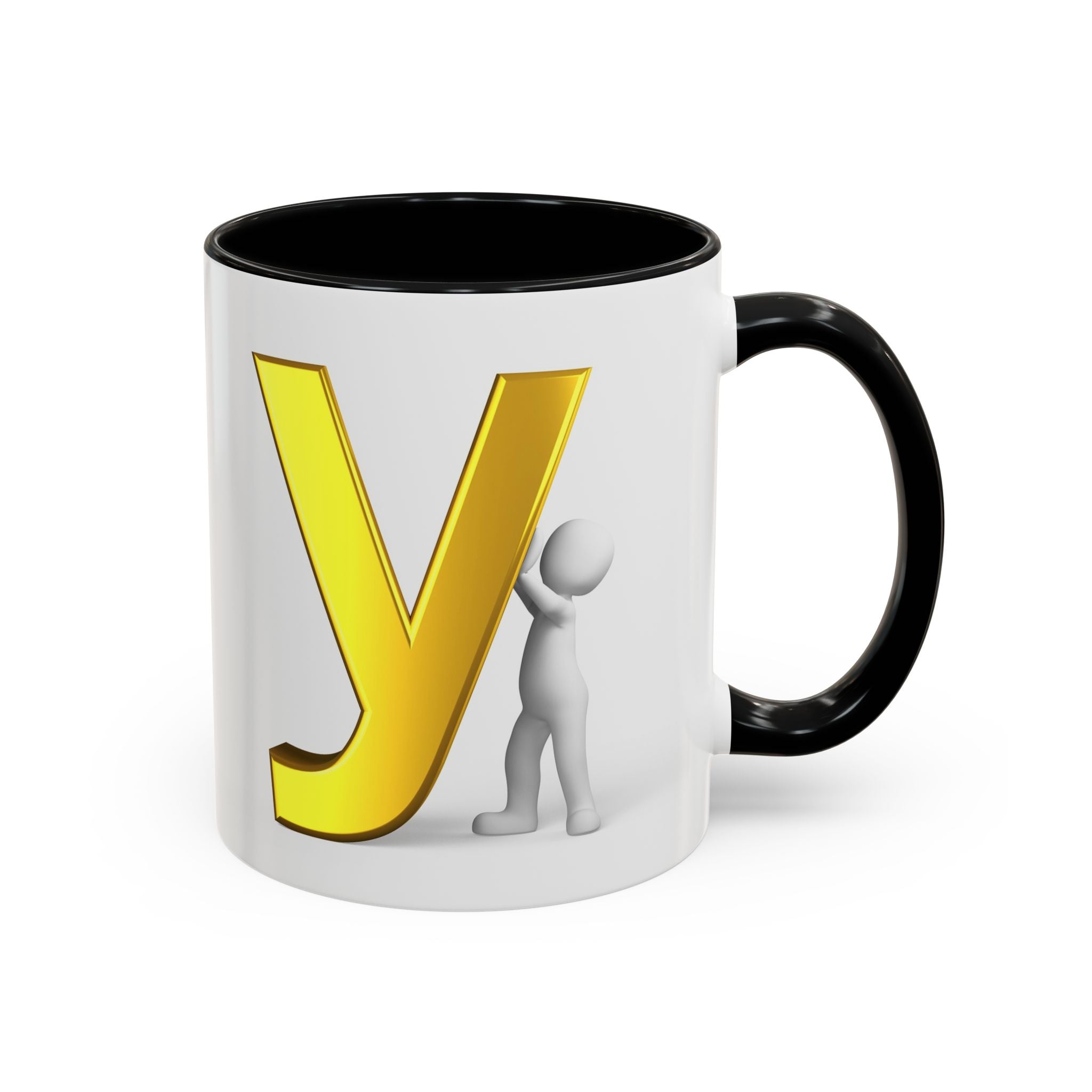 Goldener Buchstabe Y mit 3D-Figur Akzent Kaffeetasse | Initialen Monogramm