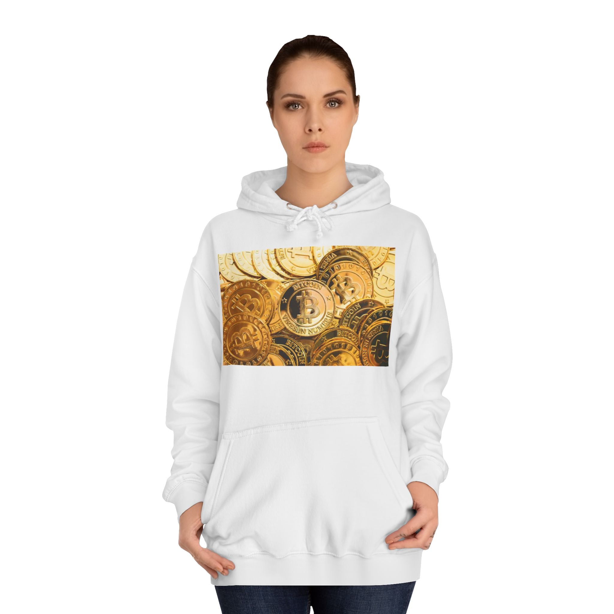 Golden Bitcoin Coins Hoodie | Crypto Cryptocurrency Crypto Art, Digital Currency Apparel