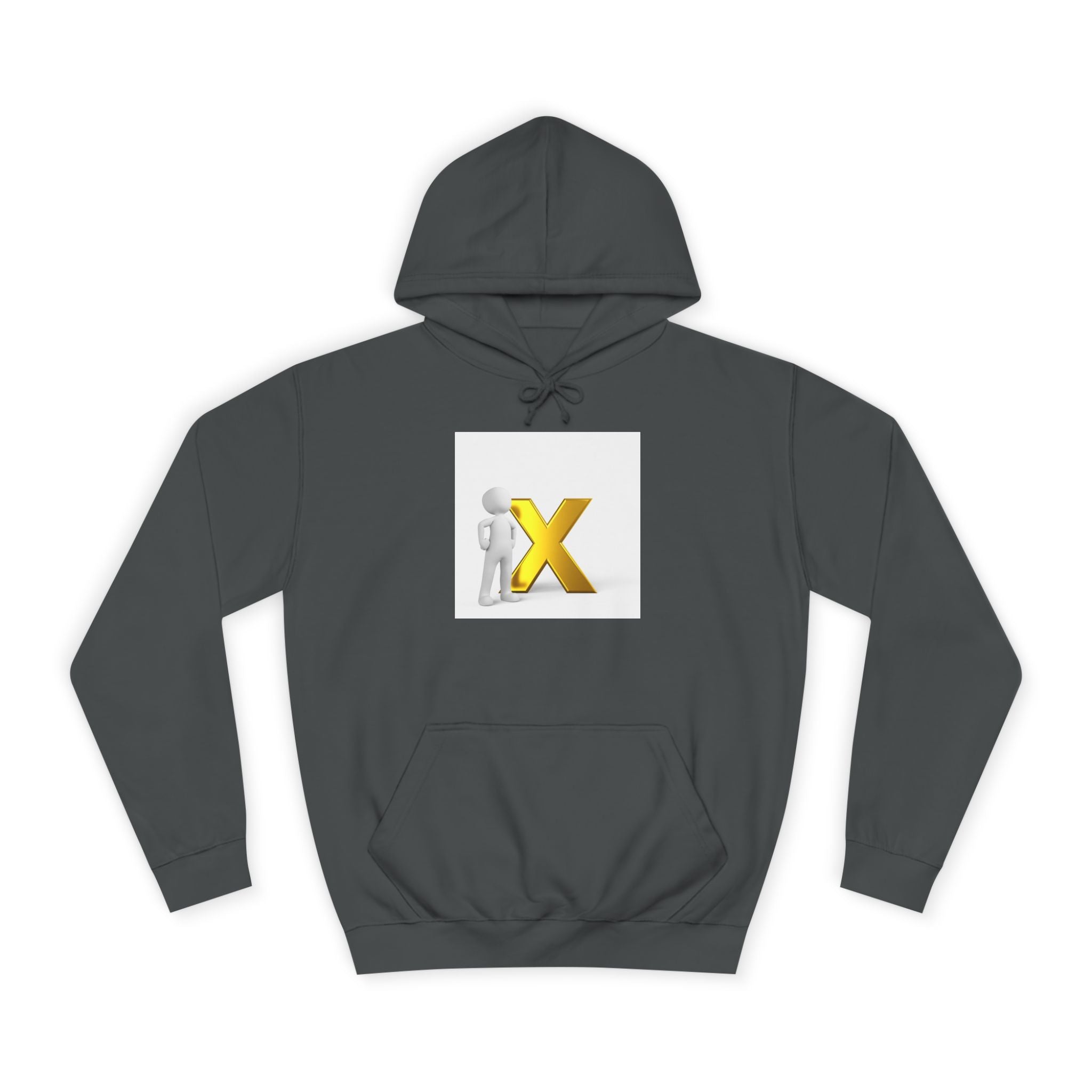 3D Figure Leaning on Gold X Hoodie | Letter X Initial Pullover