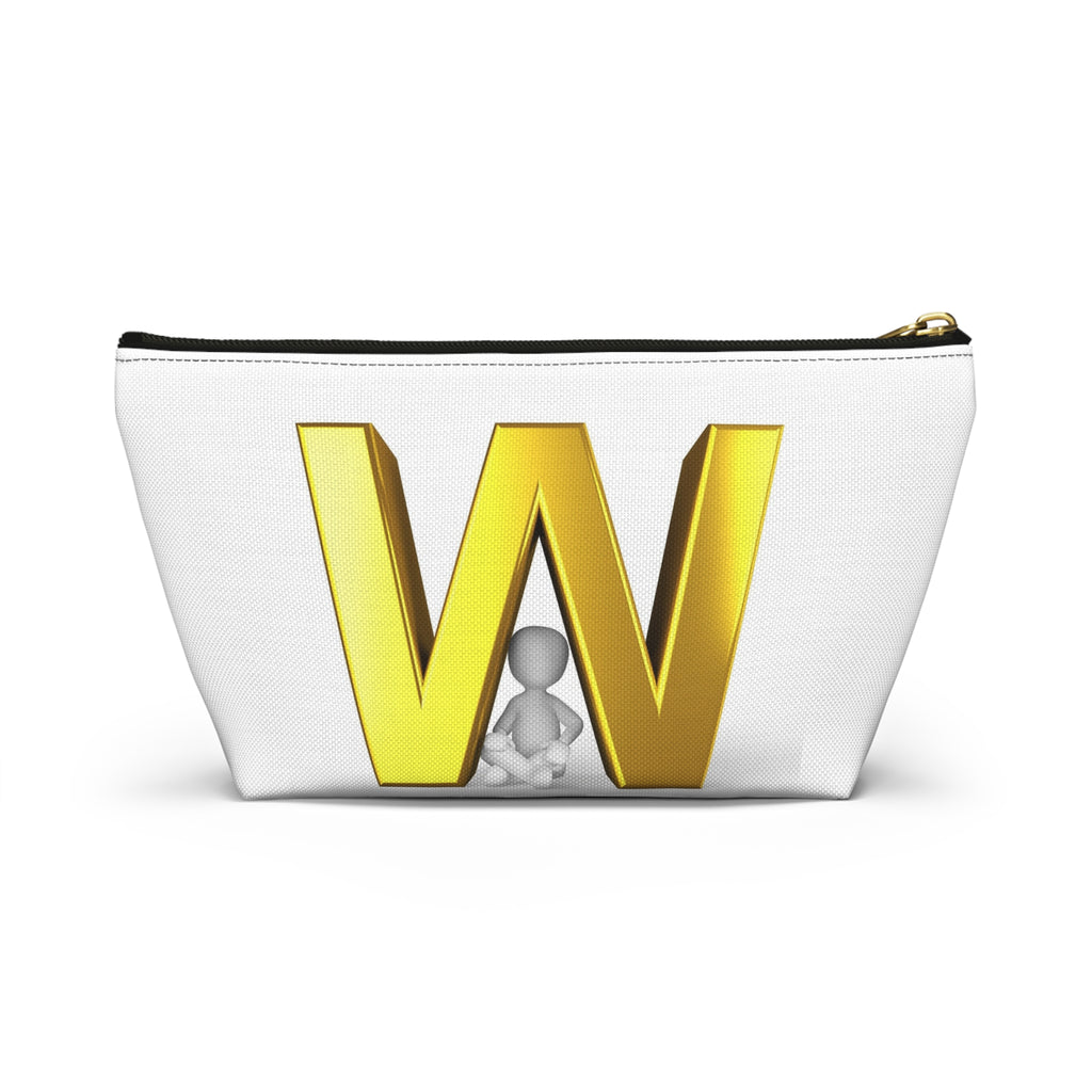 Gold Letter W monogram Accessory Pouch | Initial W T bottom cosmetic bag