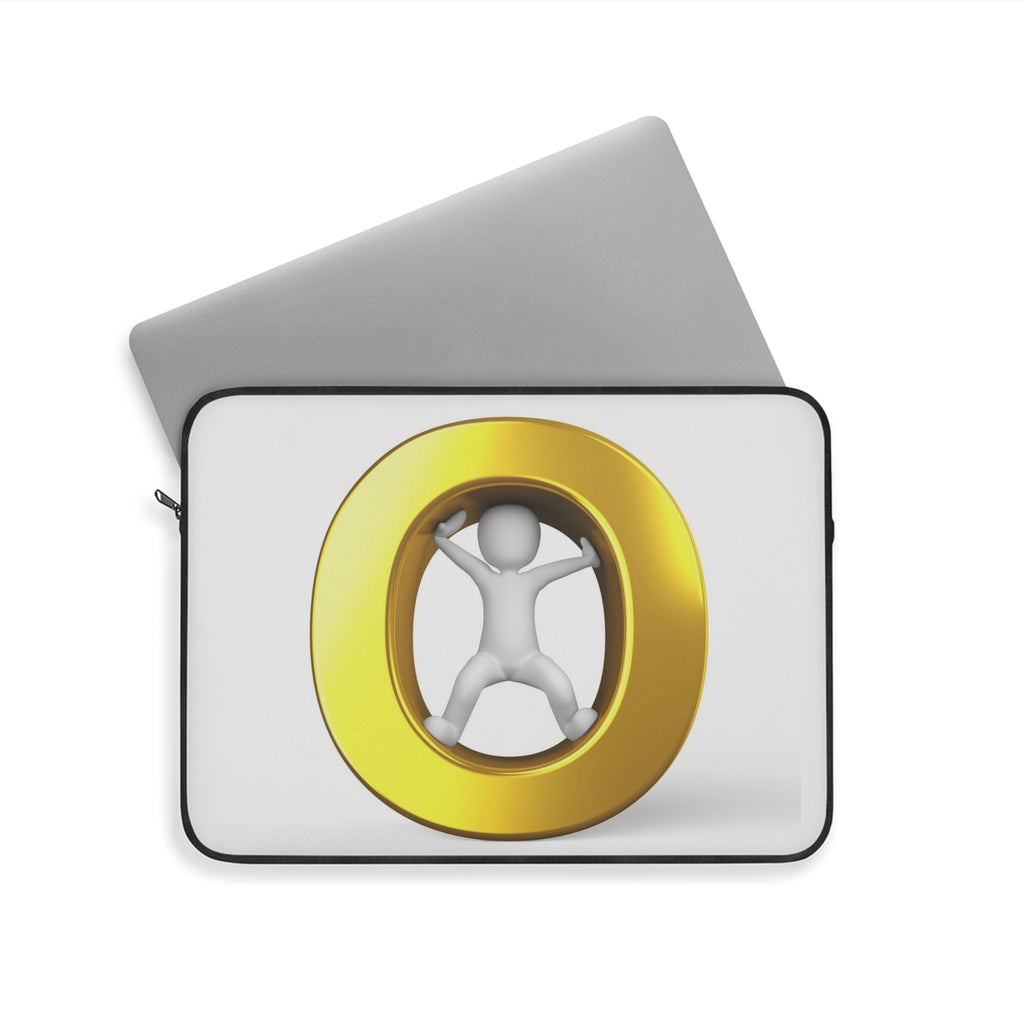 3D Figure Inside Gold Letter O Laptop Sleeve | Minimal Geometric Tech Case