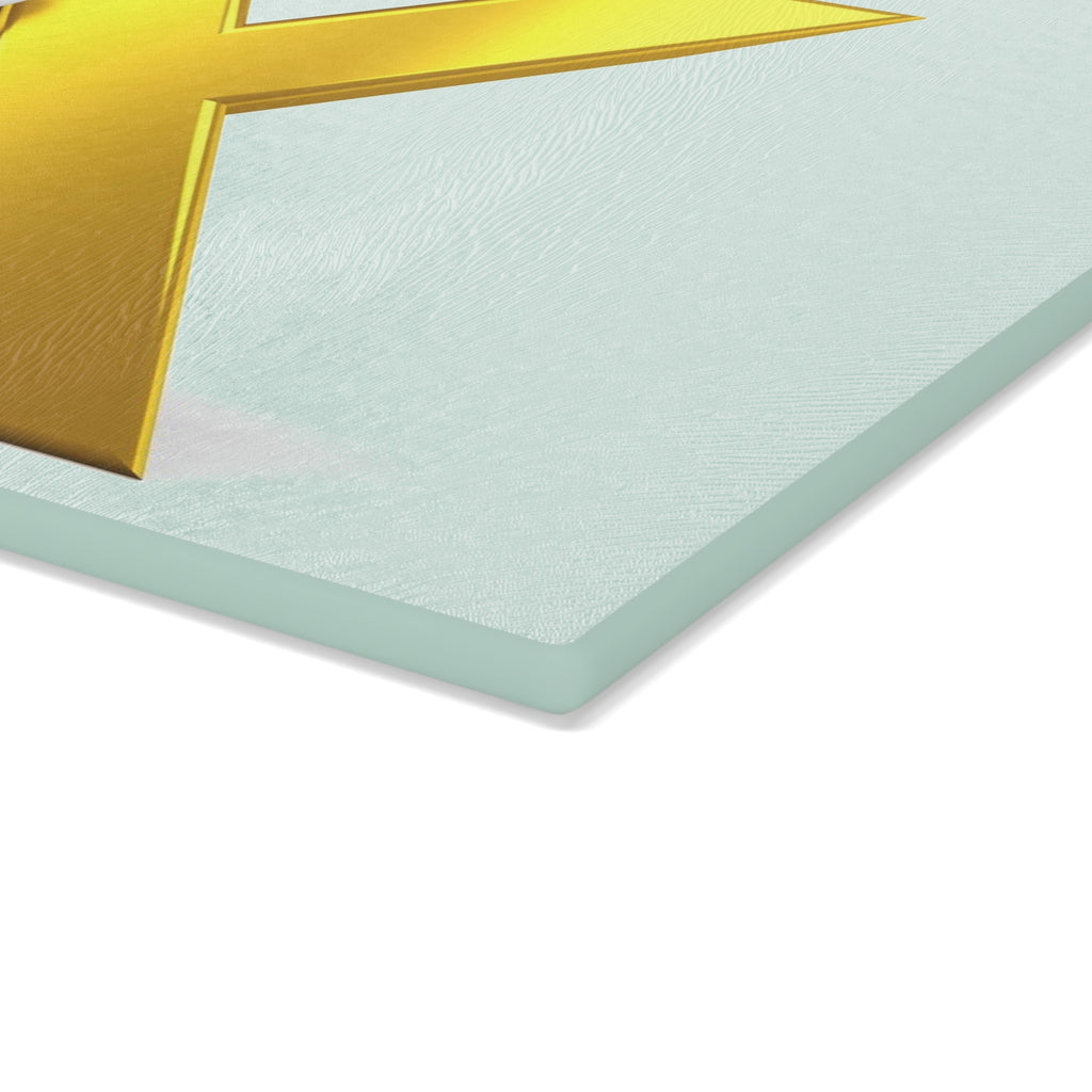 Gold X Initial with 3D Figure Glass Cutting Board | Personalized Letter Kitchen Decor