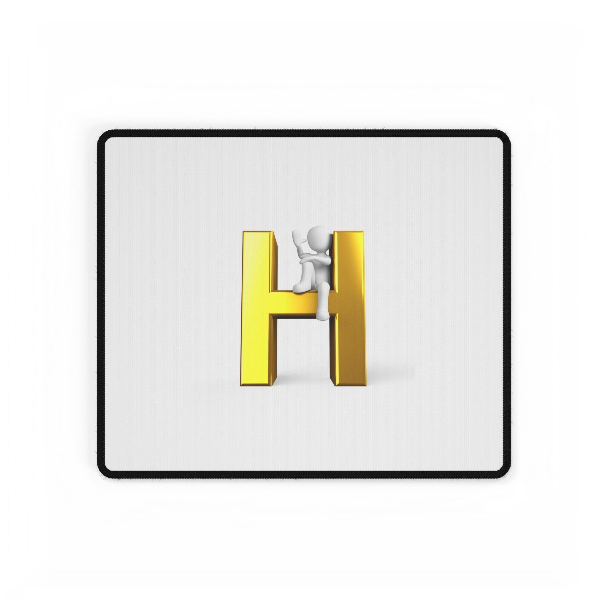Gold Letter H with Climbing Figure Desk Mat | Alphabet Initial Mouse Pad