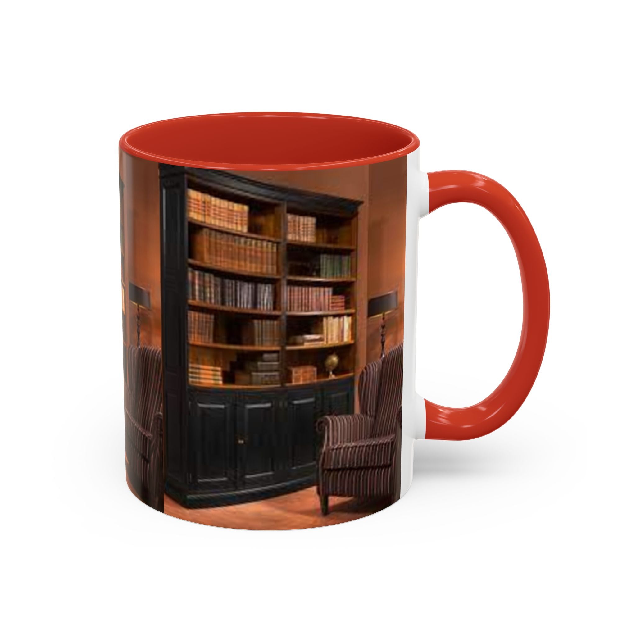 Cozy Library Bookshelf Coffee Mug | Accent Black Handle