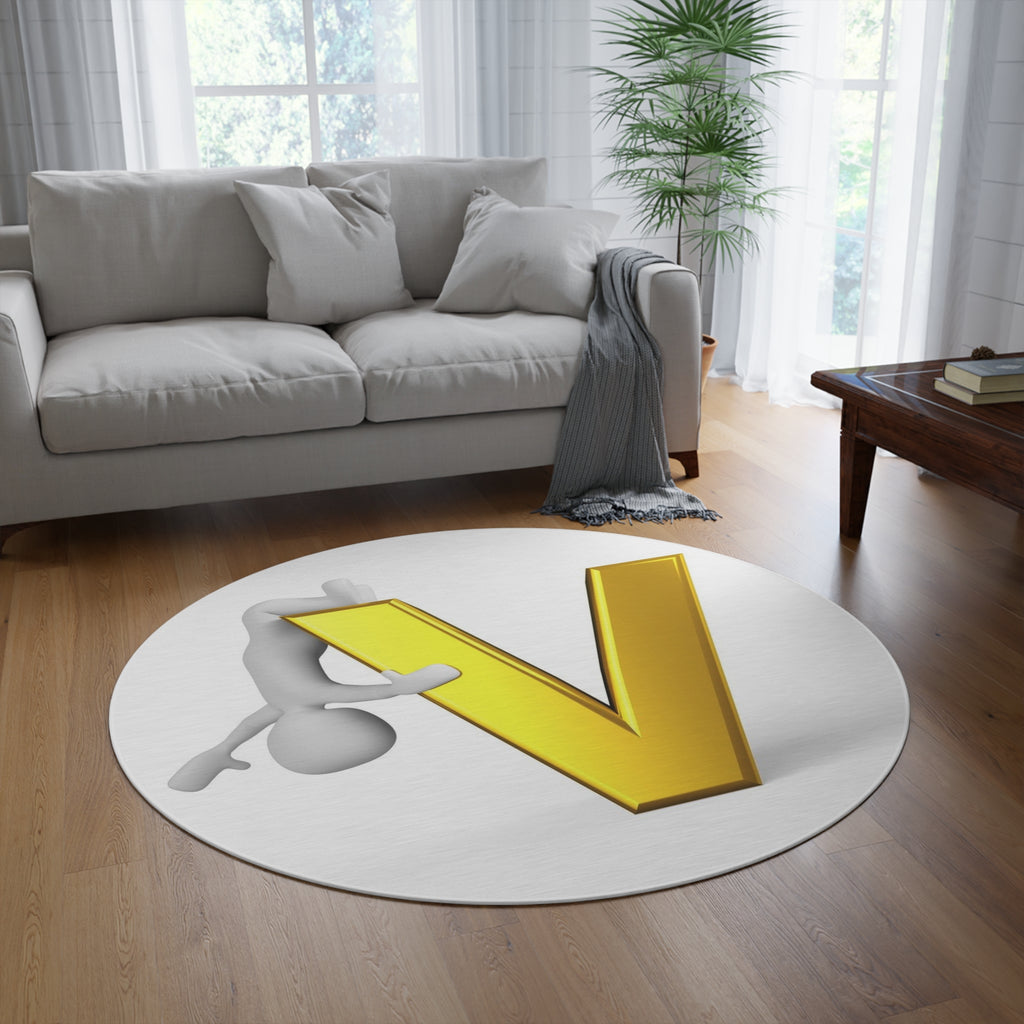 Gold Letter V with Climbing Figure Round Rug | Monogram Accent Rug