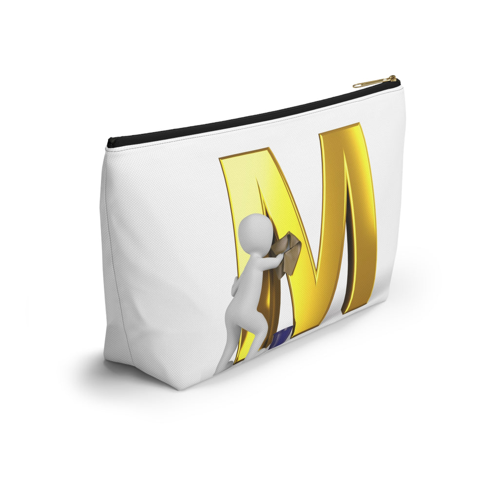 Gold Letter M with Painter Figure Accessory Pouch | Monogram Makeup Bag