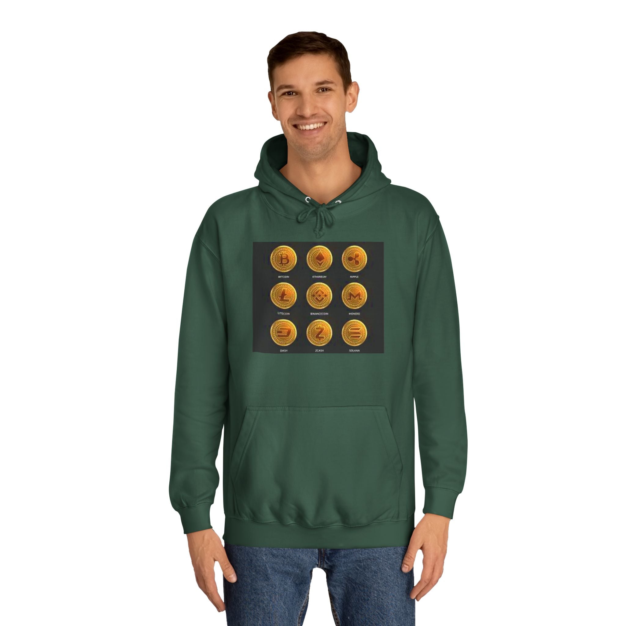 Crypto Coin Icons Hoodie | Bitcoin Ethereum Litecoin Ripple Doge Zcash Monero