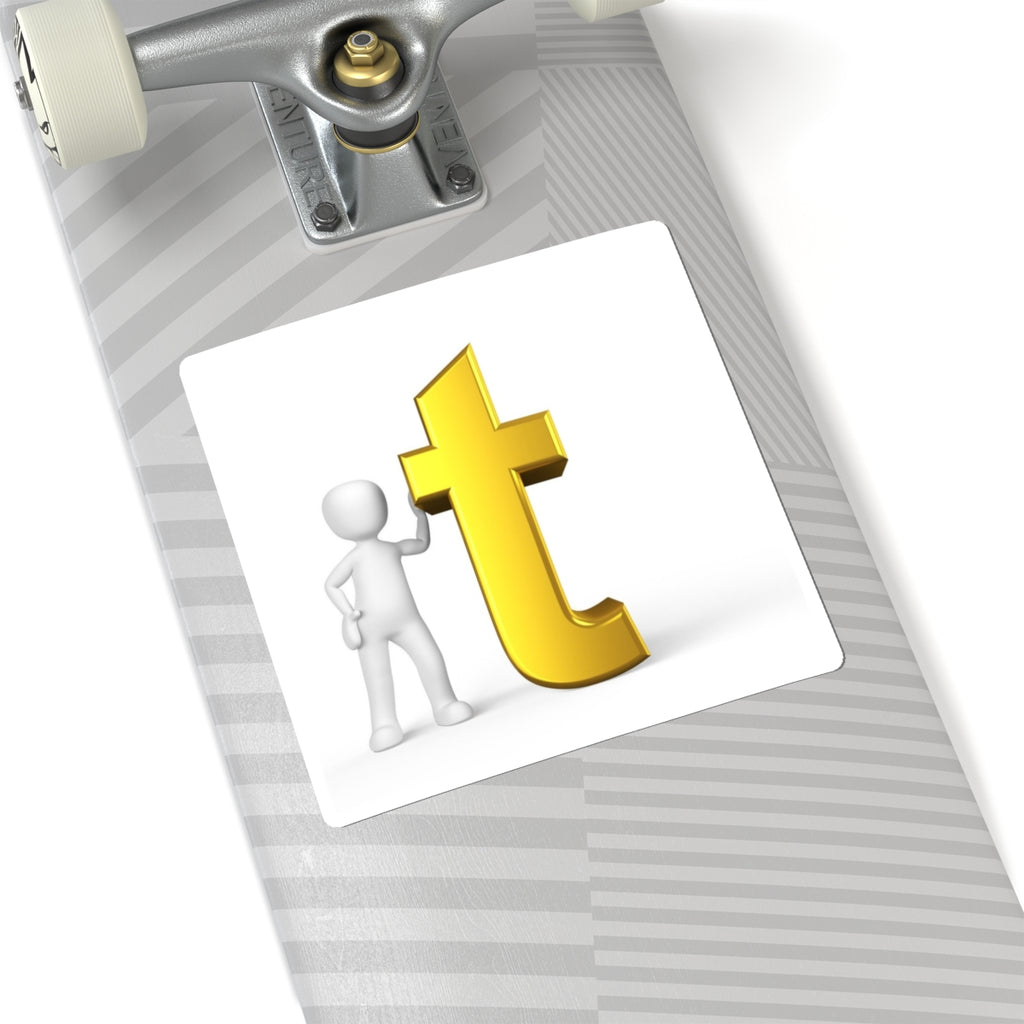 3D Gold Letter T with Figure sticker | Kiss-Cut Sticker