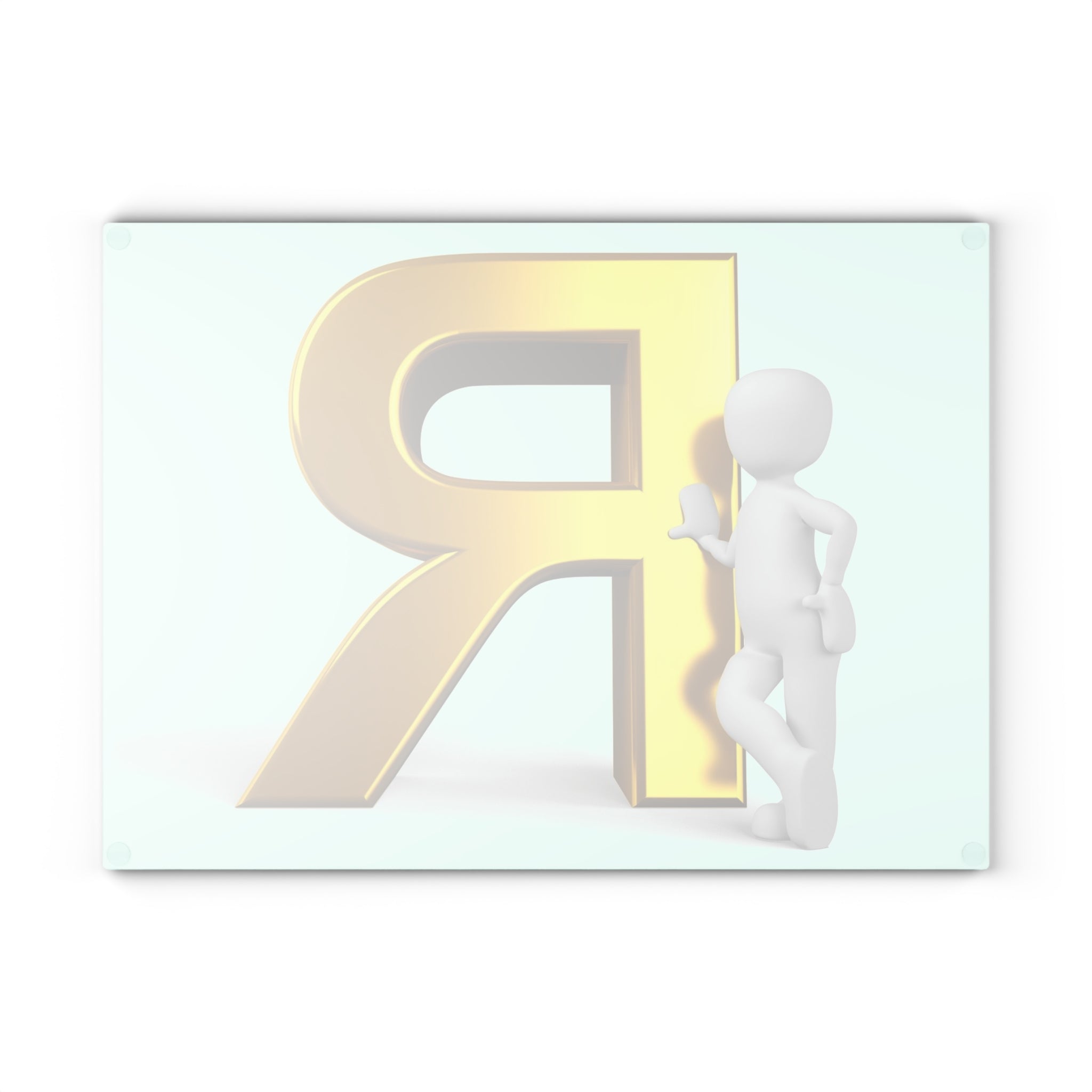 Gold Letter R with 3D Figure Glass Cutting Board | Monogram Initial R