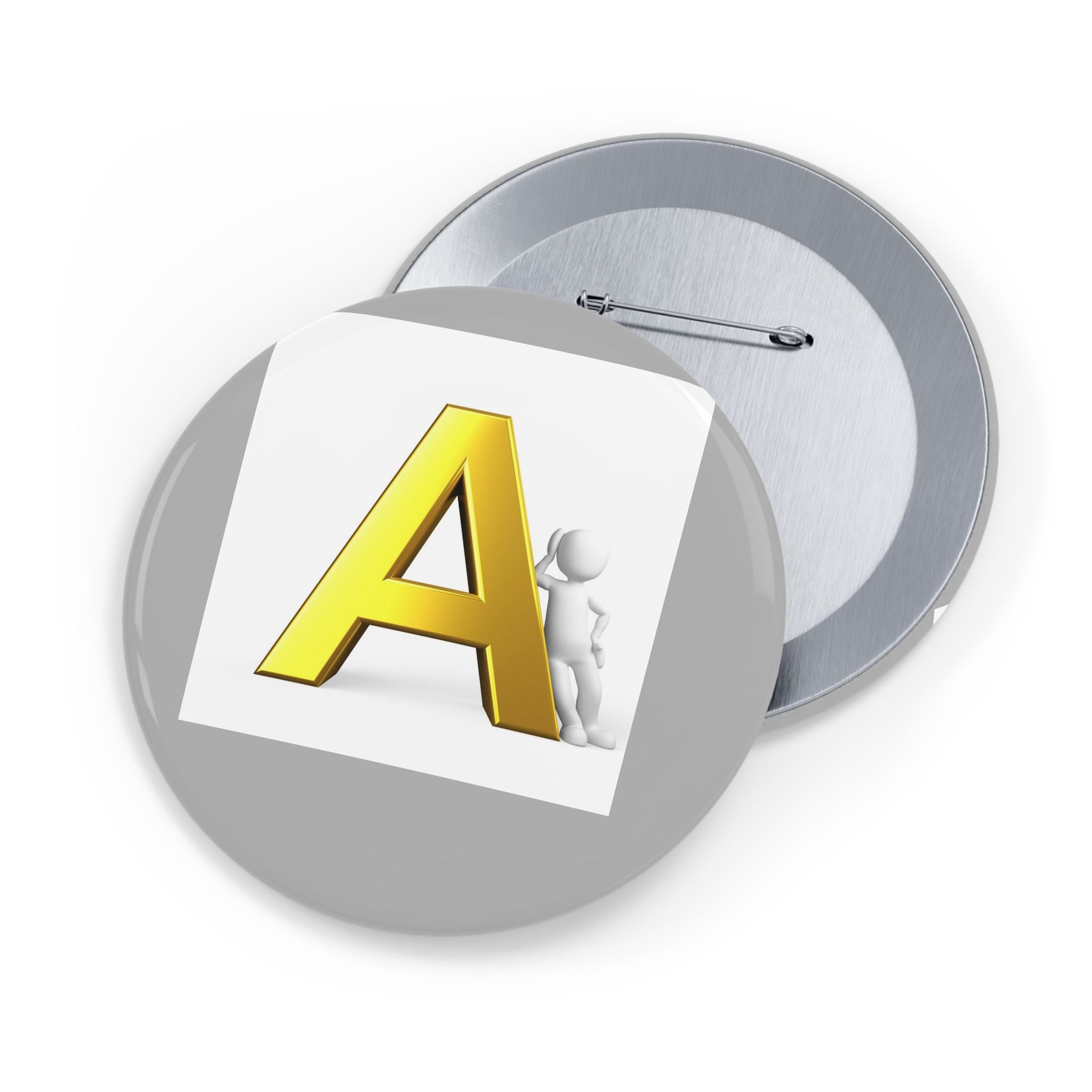 Épingle ronde lettre A 3D jaune | Badge bouton initial de l'alphabet