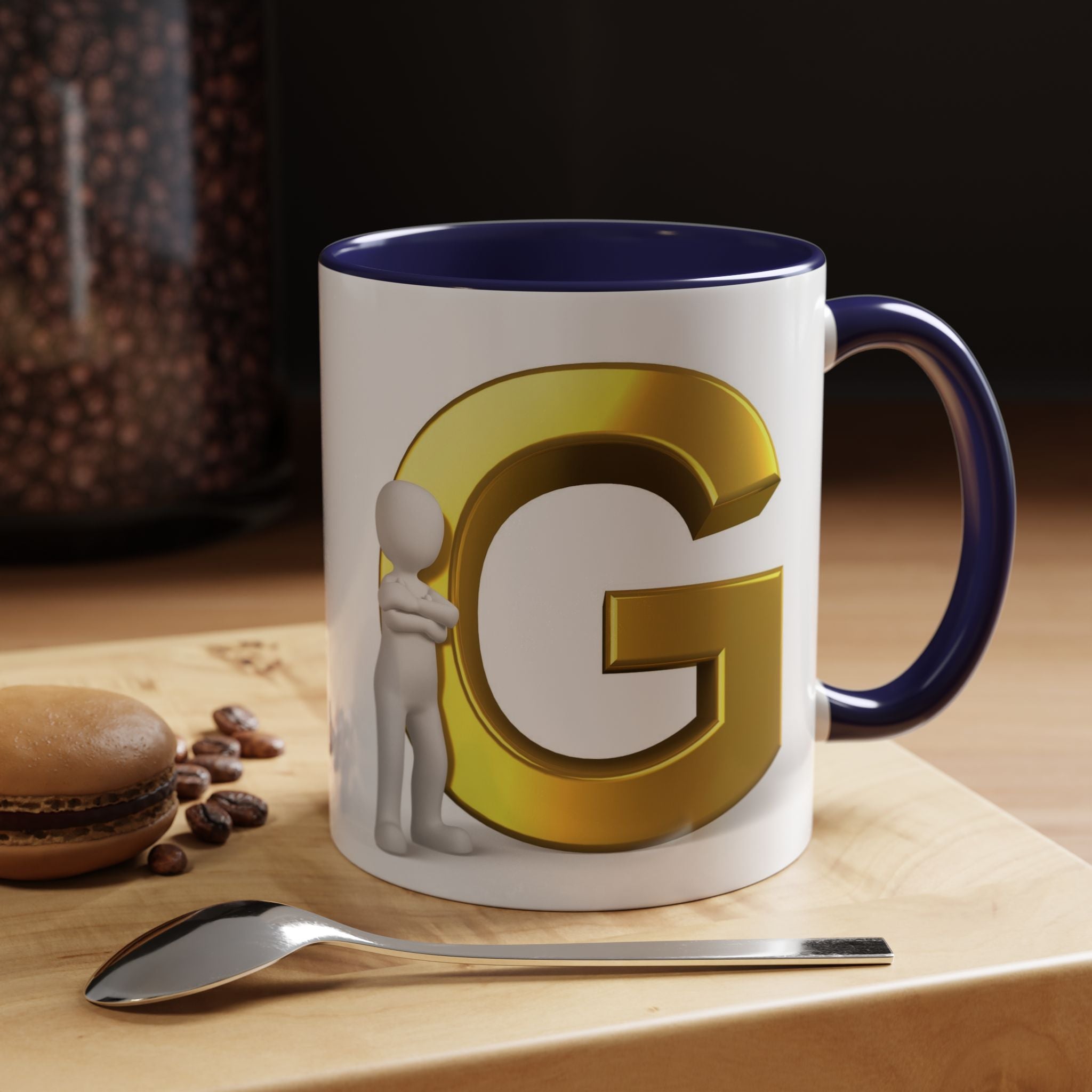 Gold Letter G with 3D Figure Coffee Mug | Initial Monogram Accent