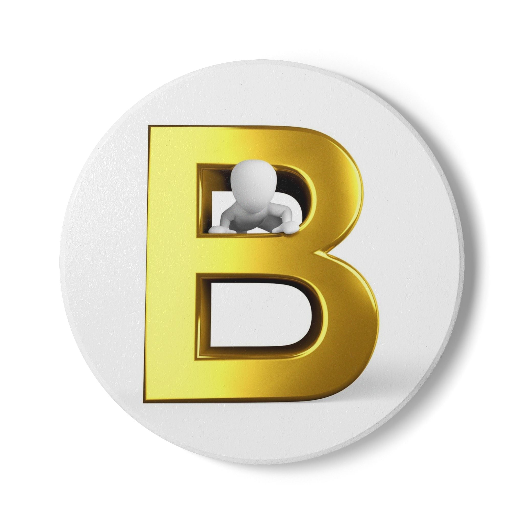 Gold Letter B Monogram Ceramic Coaster | Initial B Drink Coaster