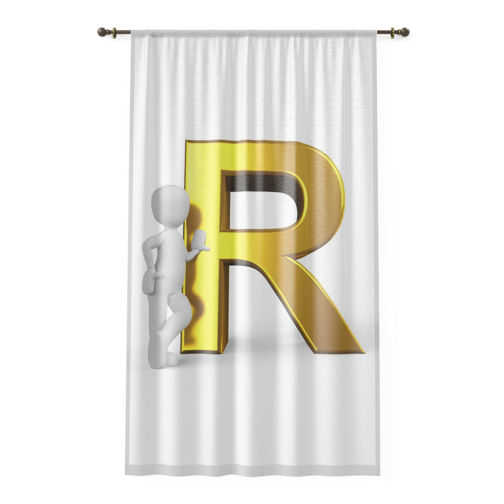 Gold Letter R Monogram Window Curtain | Initial R Drapery Panel