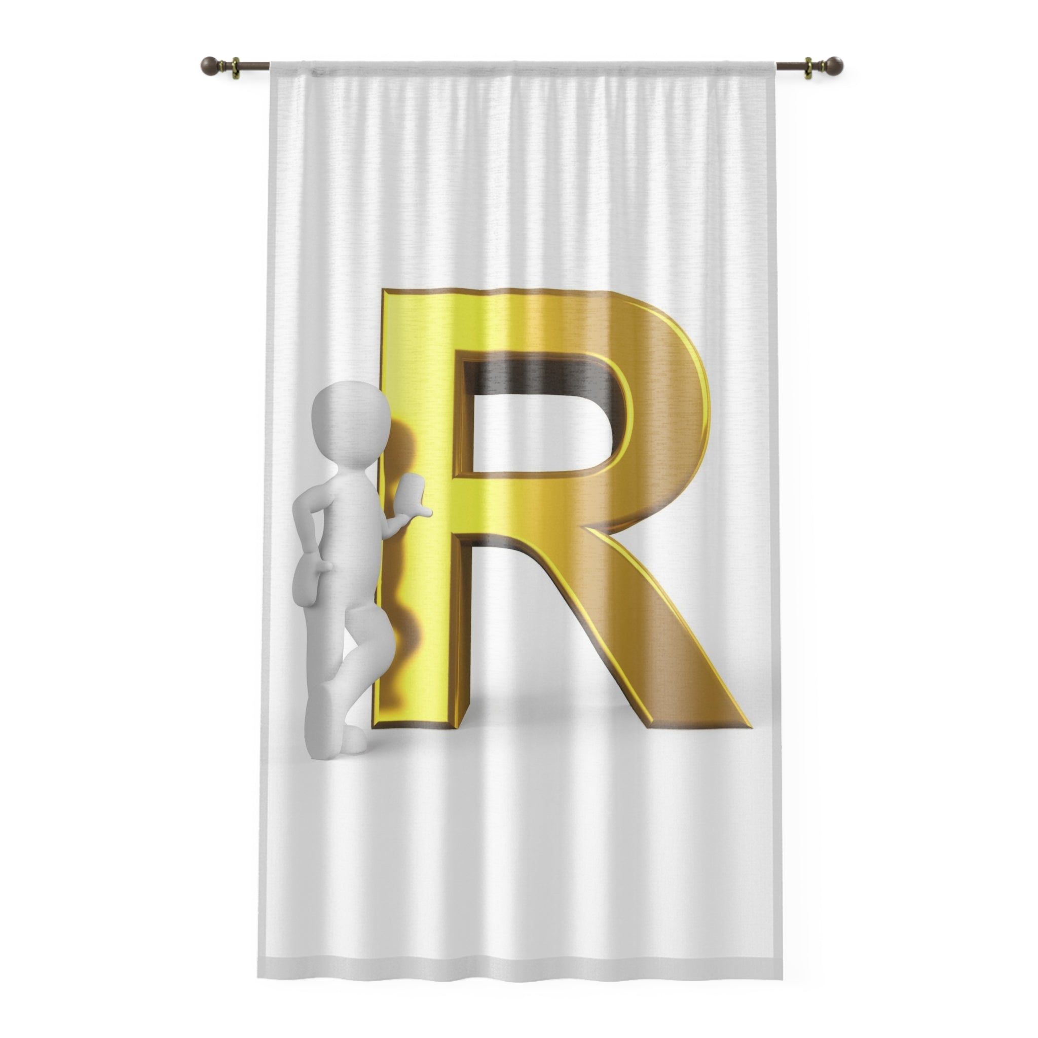 Gold Letter R Monogram Window Curtain | Initial R Drapery Panel