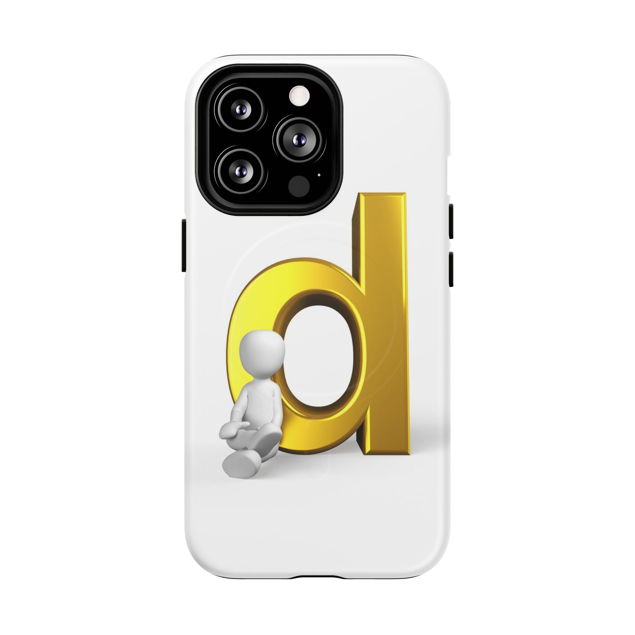 Coque de téléphone Lettre D dorée avec personnage assis | Coque magnétique