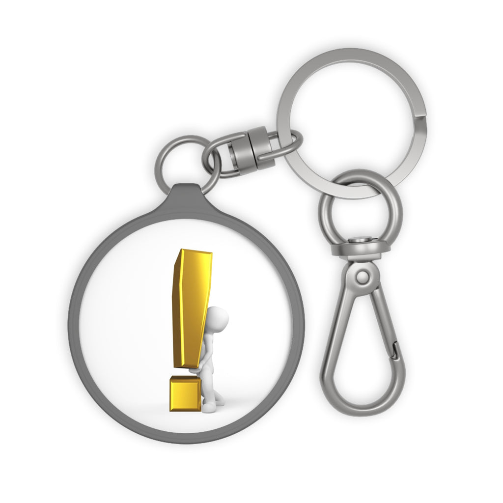 Gold Exclamation Mark Figure Keyring Tag | Round Metal Keychain