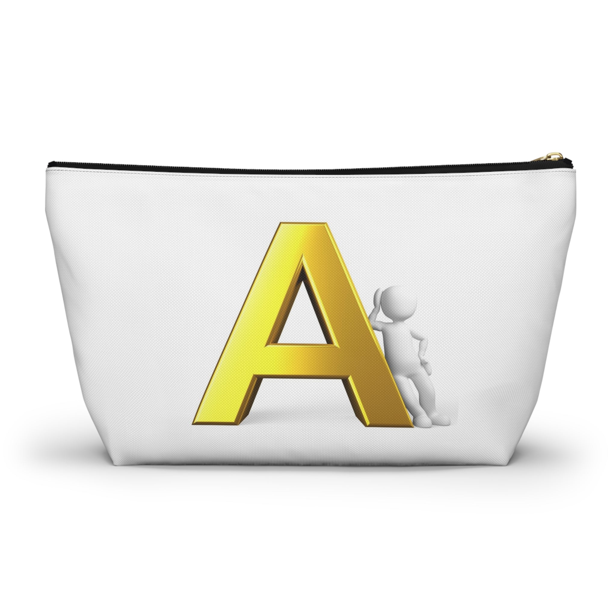 Gold Letter A Monogram Accessory Pouch | T-Bottom Cosmetic Bag