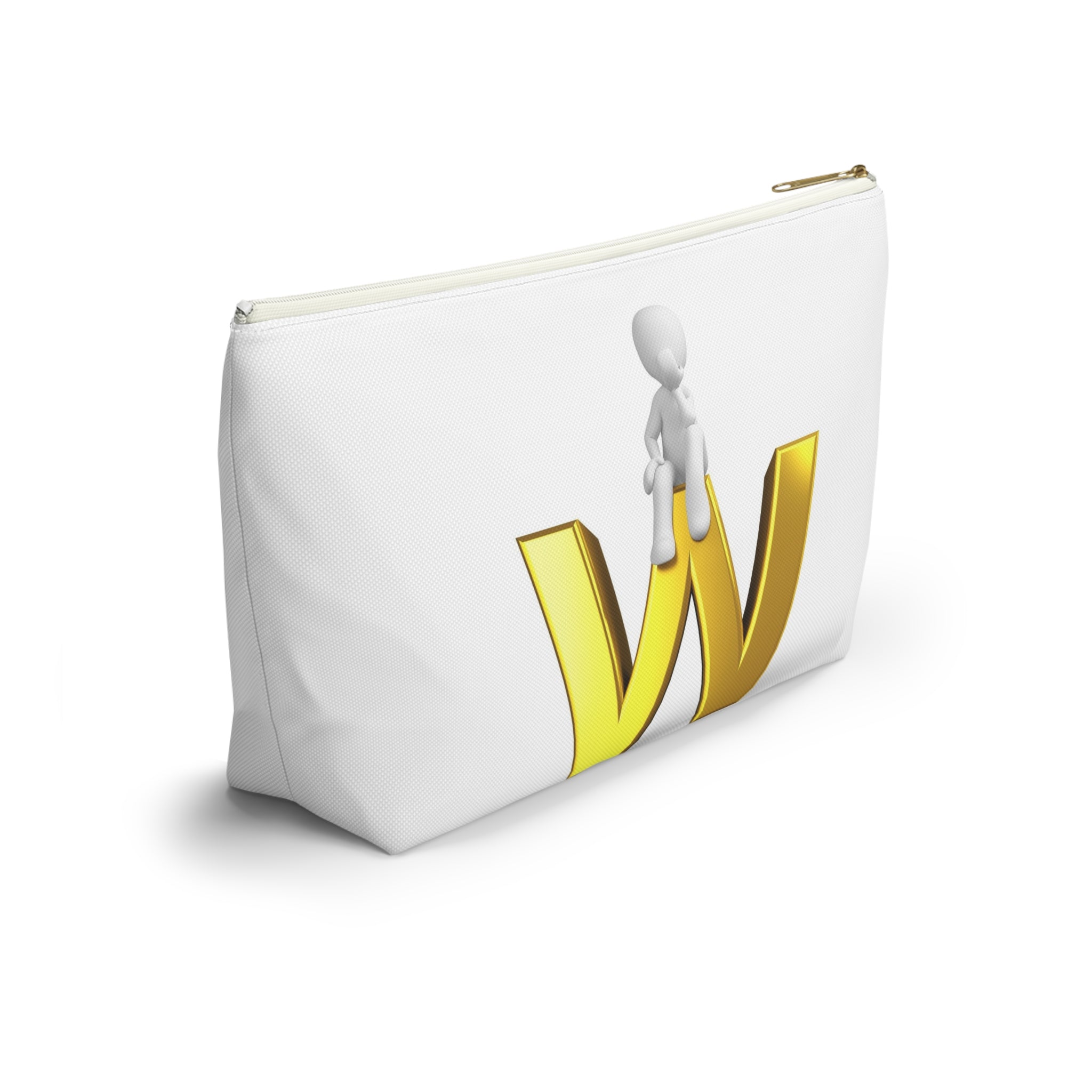 Gold Letter W with Sitting Figure Accessory Pouch | Initial Makeup Bag