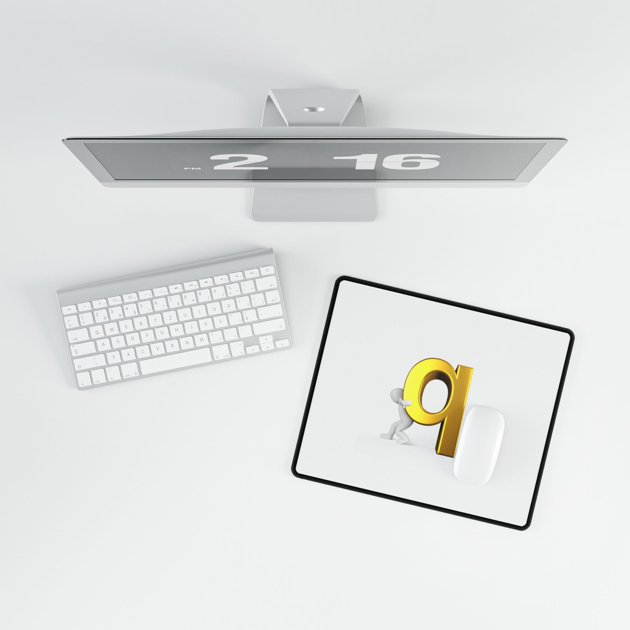 3D Figure Pushing Gold Letter Q Desk Mat | Large Mouse Pad