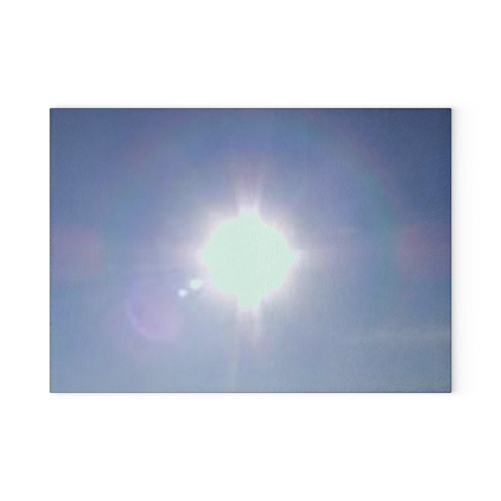 Bright Sunburst Glass Cutting Board | Sunlight Lens Flare Kitchen Decor