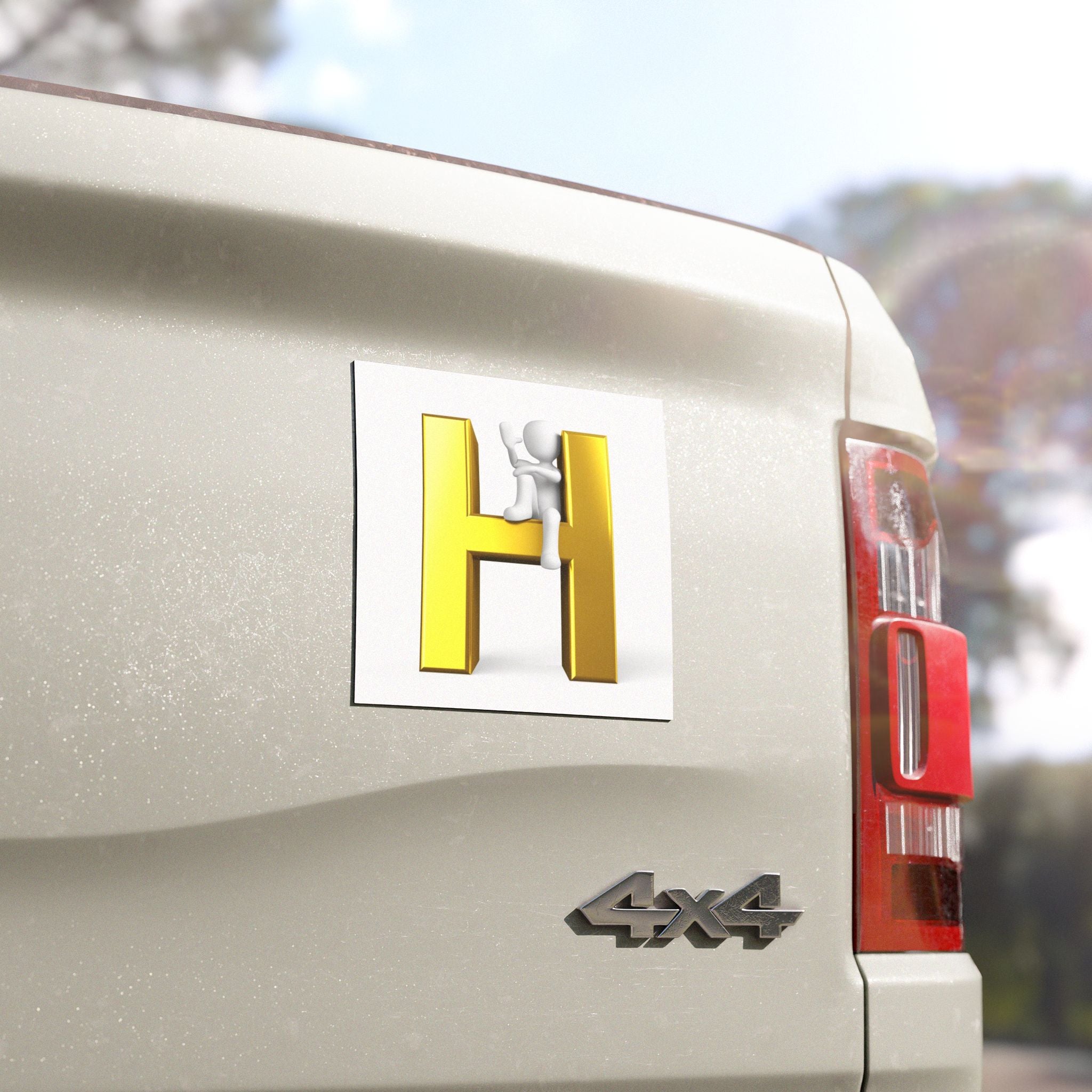 Gold Letter H with Sitting Figure Car Magnet | Alphabet Initial Monogram