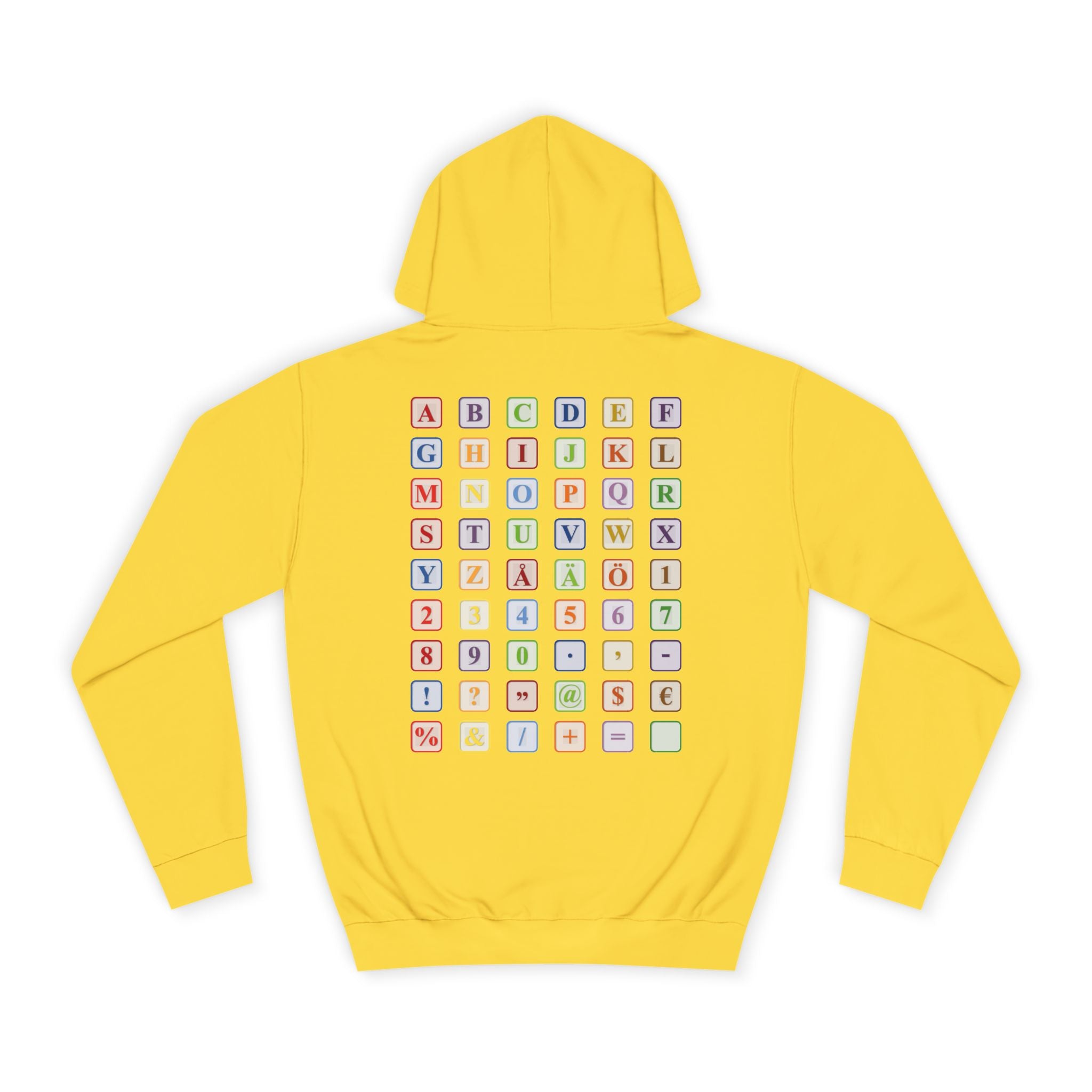 Alphabet Blocks Hoodie | Colorful Letter Grid, Back & Front Print