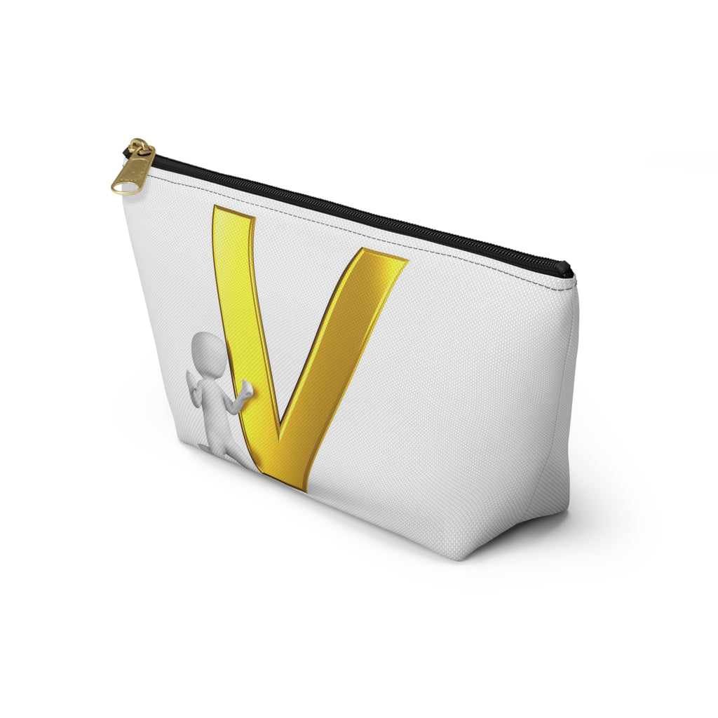 Gold Letter V Monogram Accessory Pouch | Initial V Makeup Bag