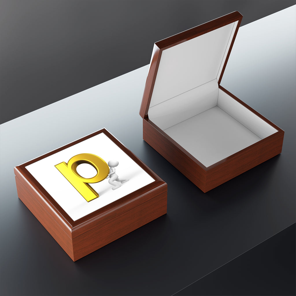 Gold Letter P Illustration Jewelry Box | Monogram Trinket Keepsake