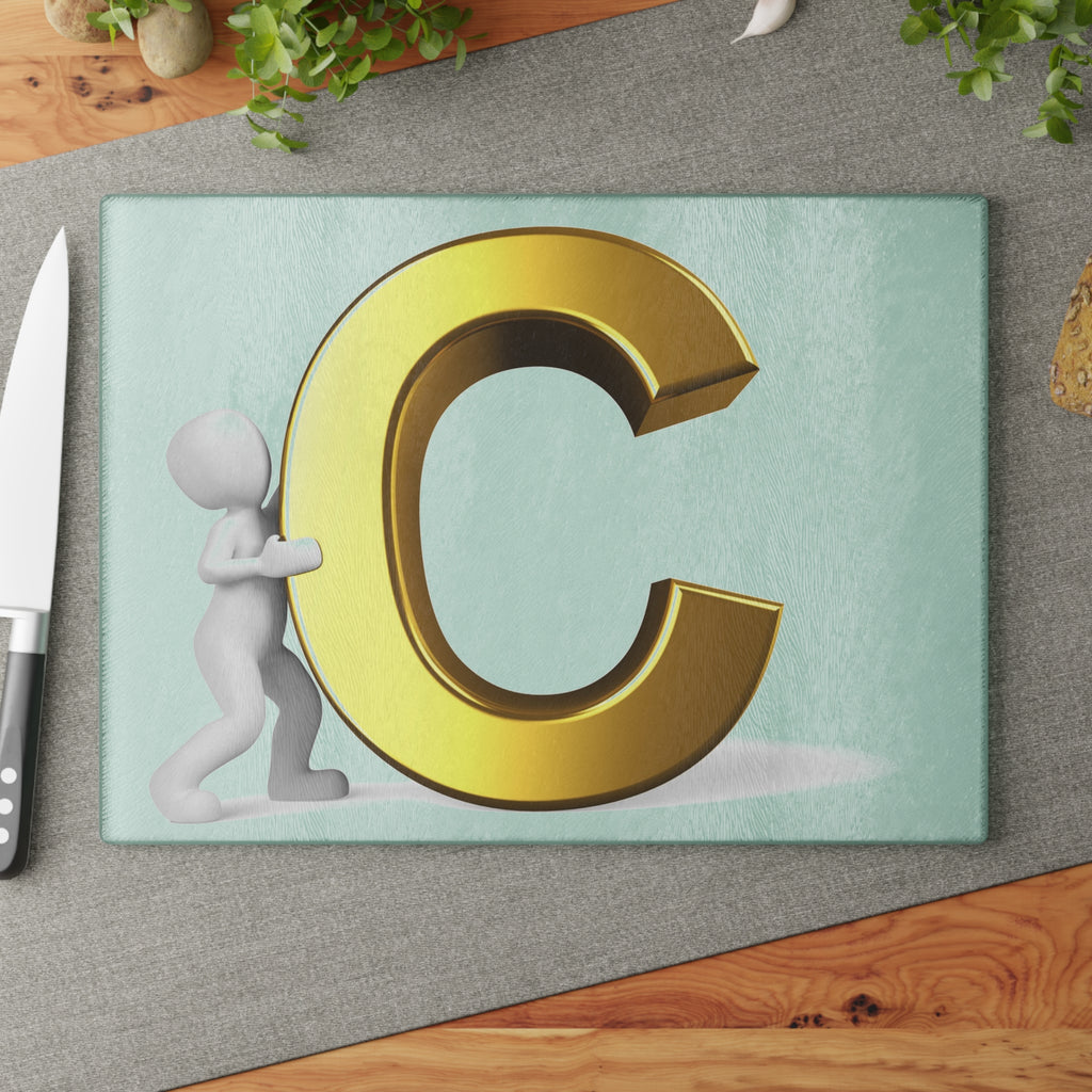 Gold Letter C Glass Cutting Board | Initial Monogram Kitchen Decor