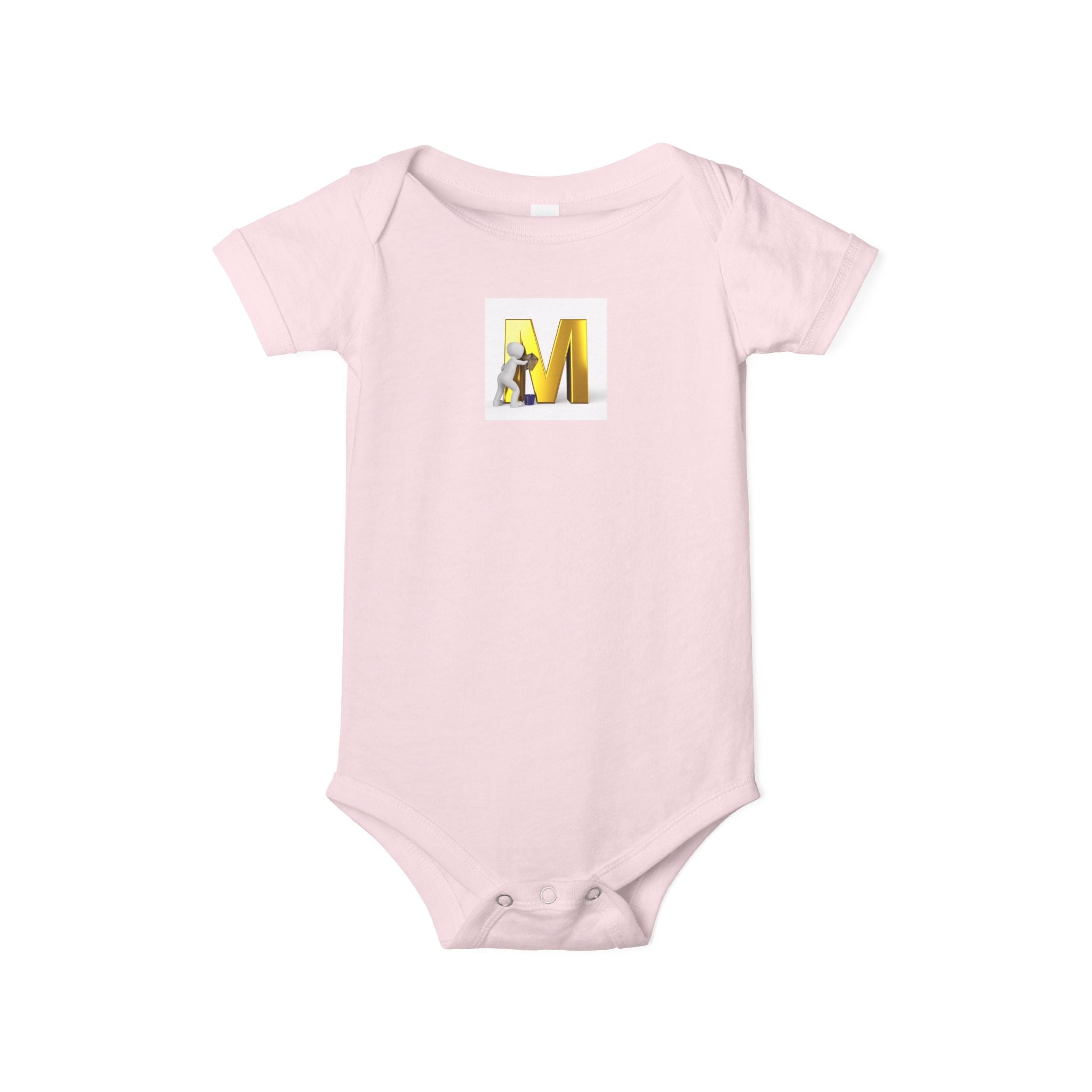 Lettre M jaune avec grenouillère souris | Body bébé initiales monogramme