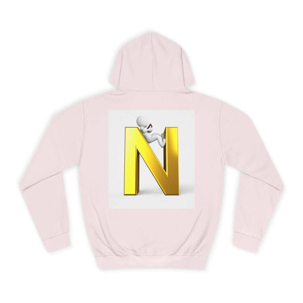 Gold 3D Letter N with Climbing Figure Hoodie | Initial Monogram Pullover