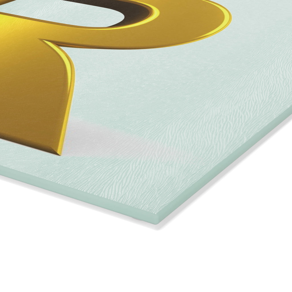 Gold Letter R with 3D Figure Glass Cutting Board | Monogram Initial R