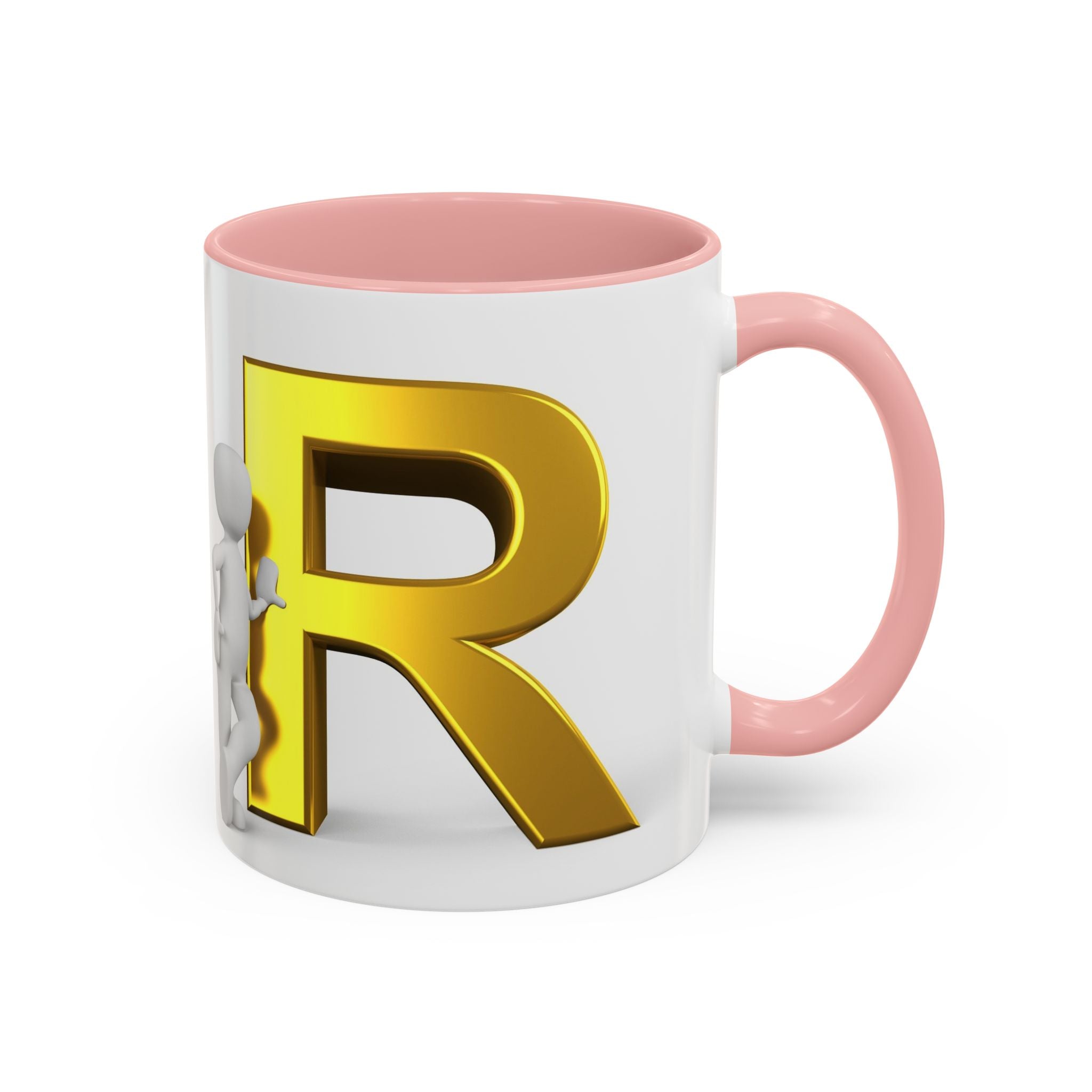 Gold Letter R with 3D Figure Accent Coffee Mug | Monogram Initial Mug