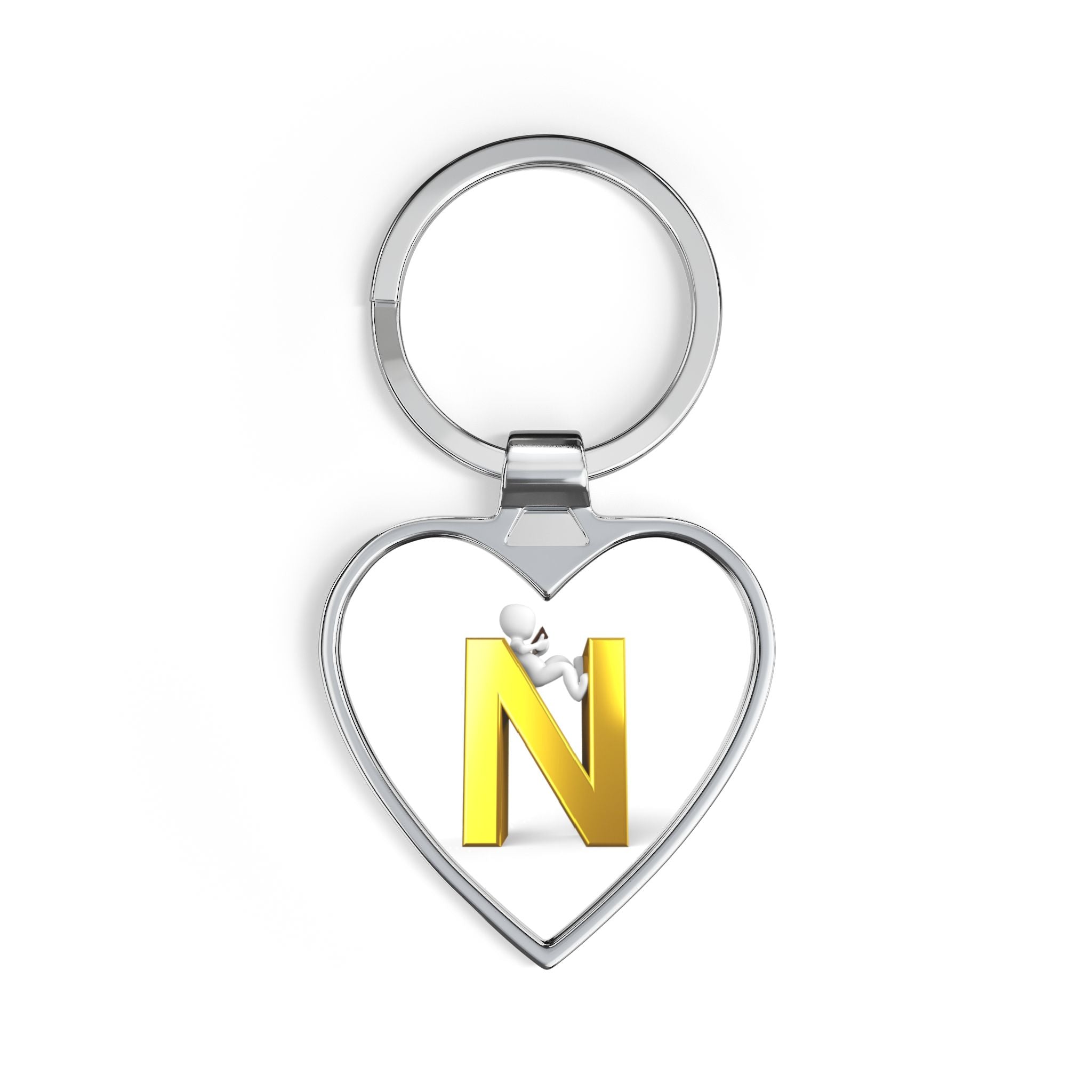 Gold Letter N Heart Keychain | Initial Monogram Keyring