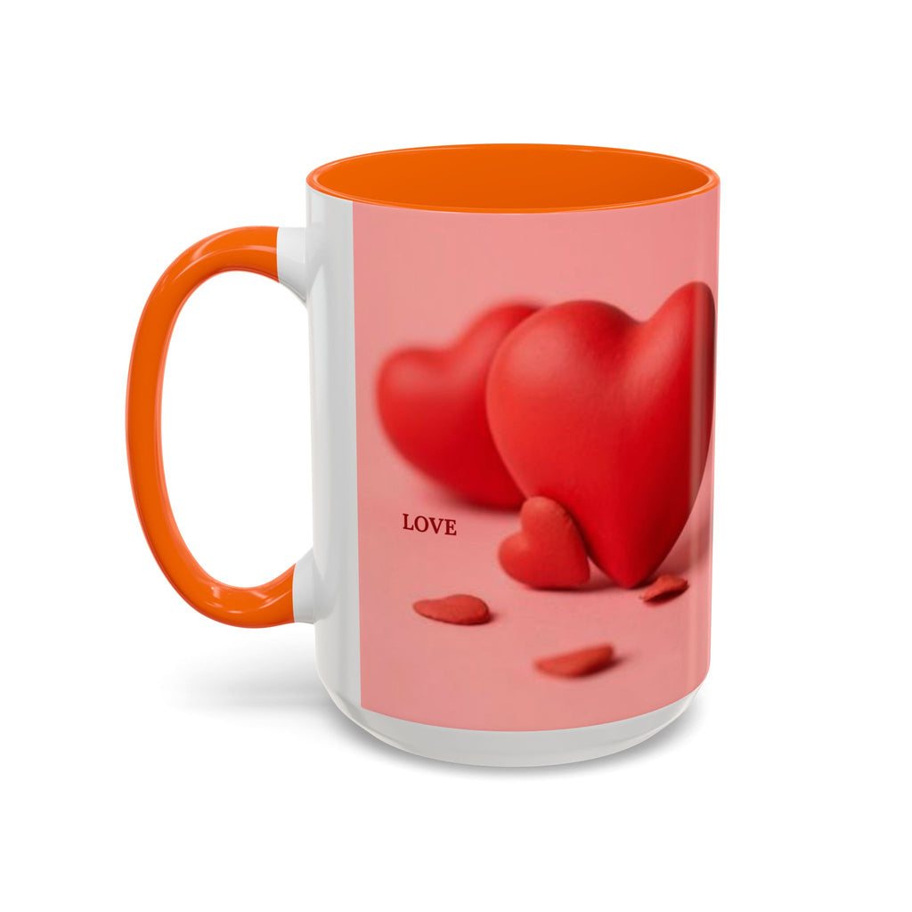 Red Heart Love Design Accent Coffee Mug | Valentine Heart Ceramic Mug