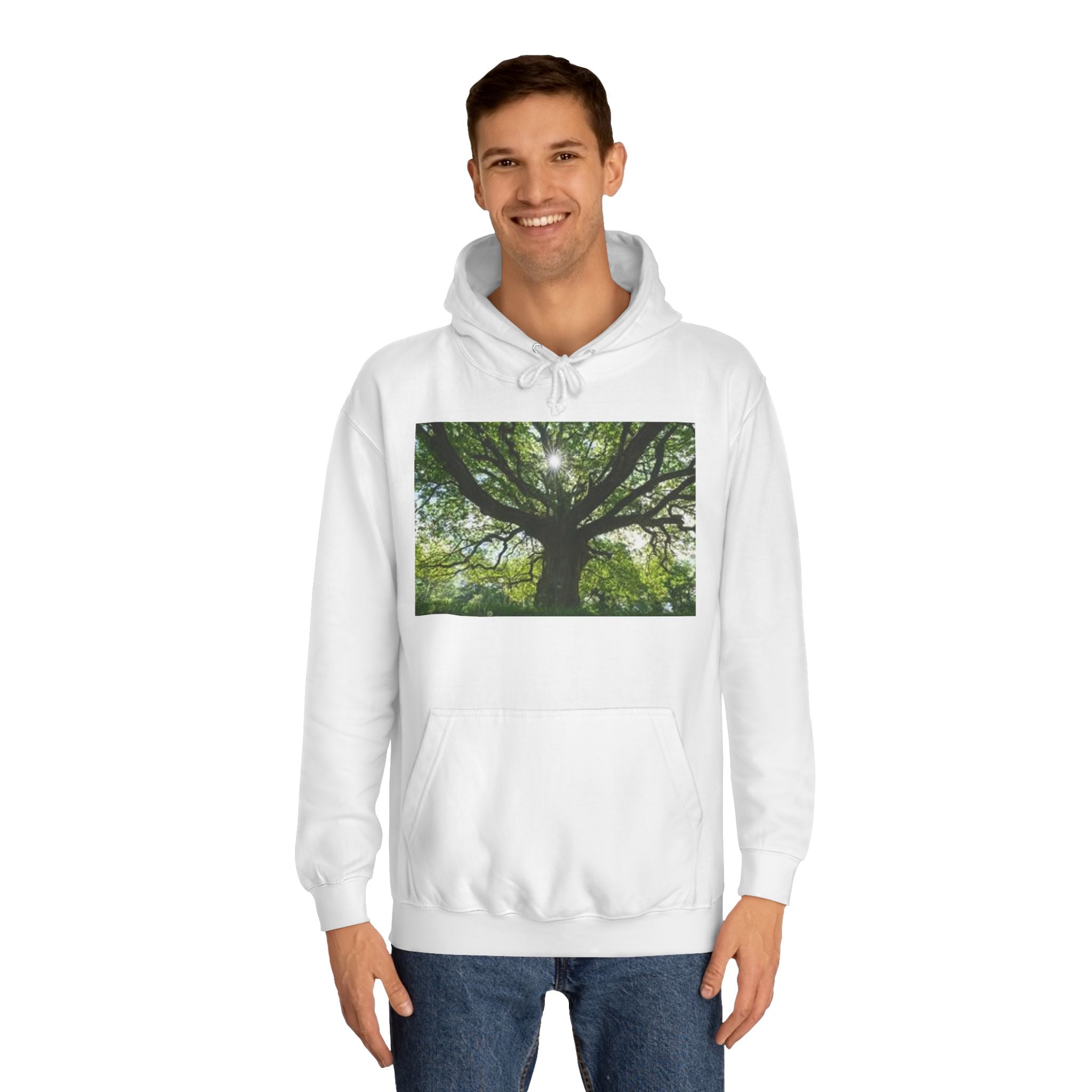 Sunlit Oak Tree Hoodie | Forest Nature Photography, Green Tree Sweatshirt