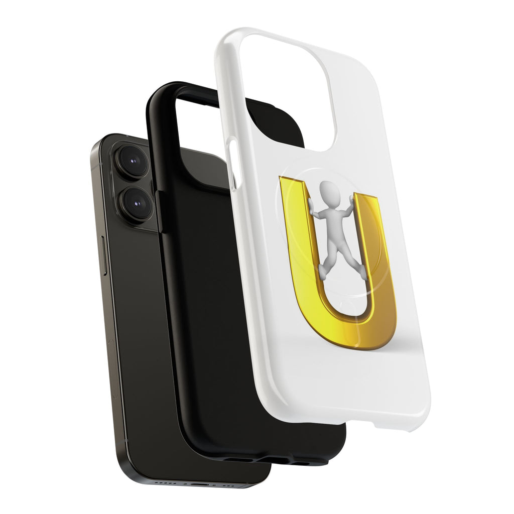 3D Gold U Letter with Stick Figure phone case | Tough Magnetic Case