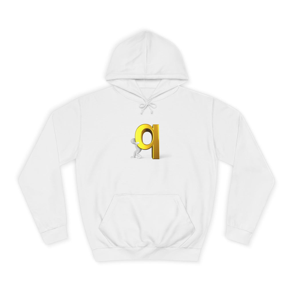 Gold Letter Q Hoodie | 3D Figure Pushing Q Graphic