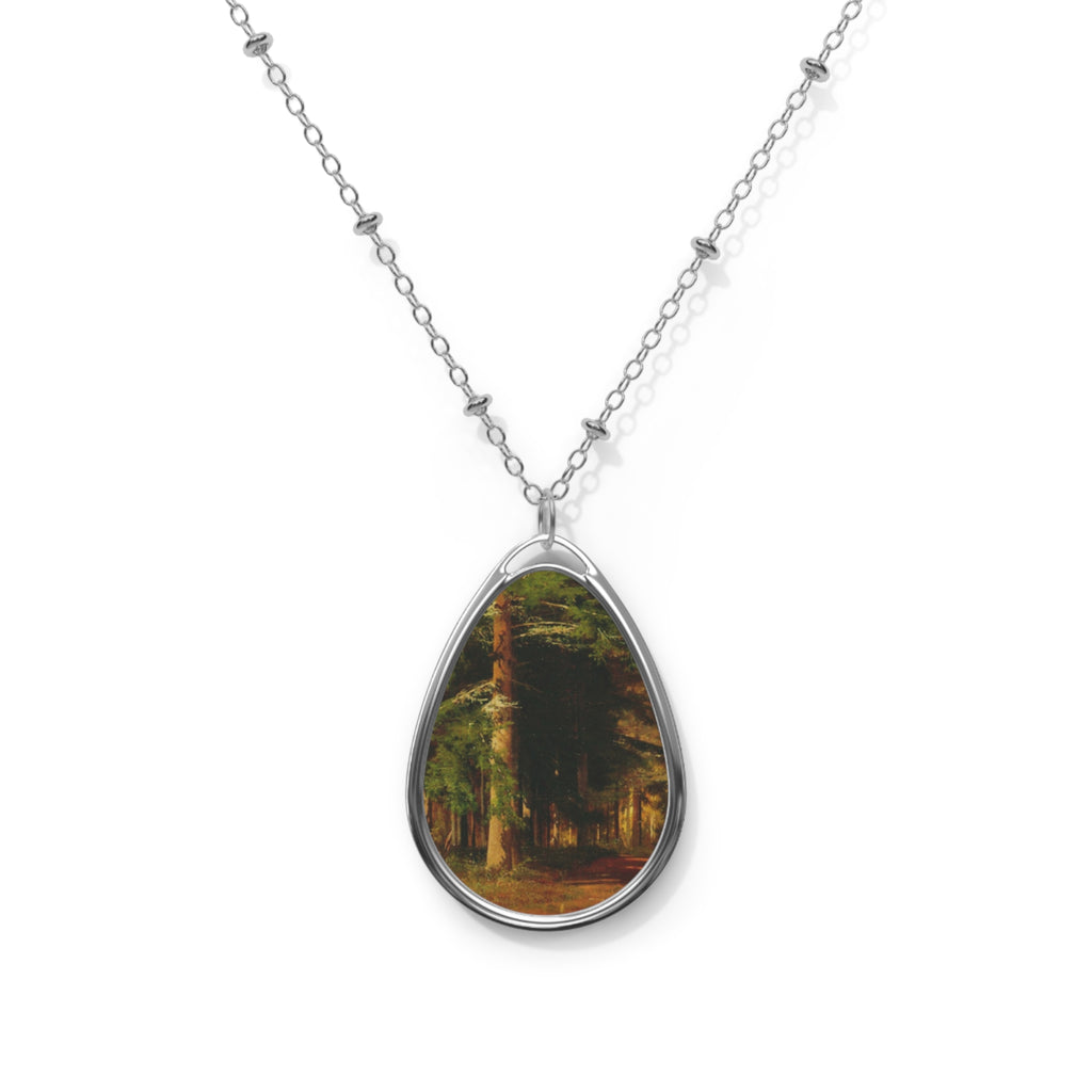 Oval Pendant Necklace — Forest Landscape Teardrop Locket