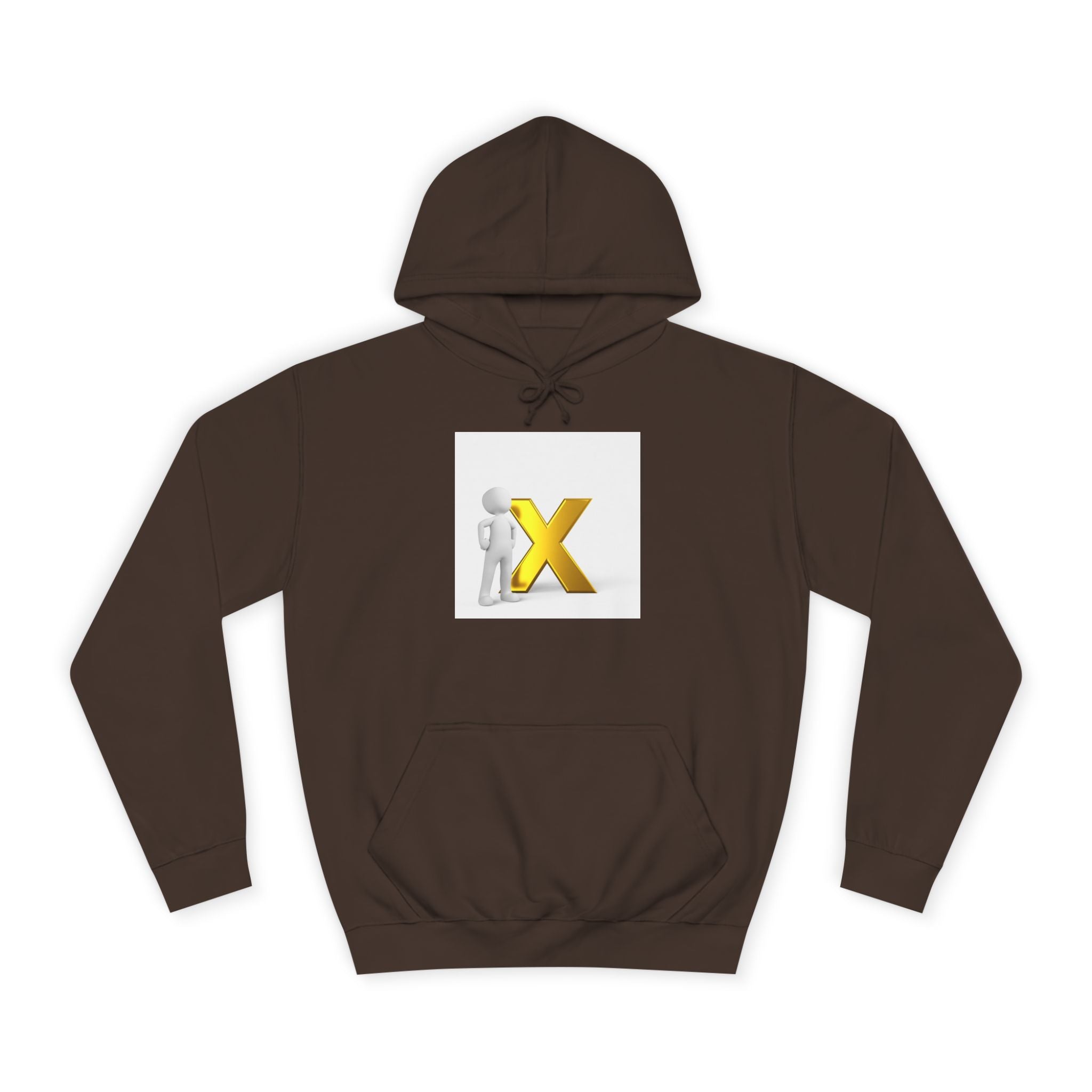 3D Figure Leaning on Gold X Hoodie | Letter X Initial Pullover