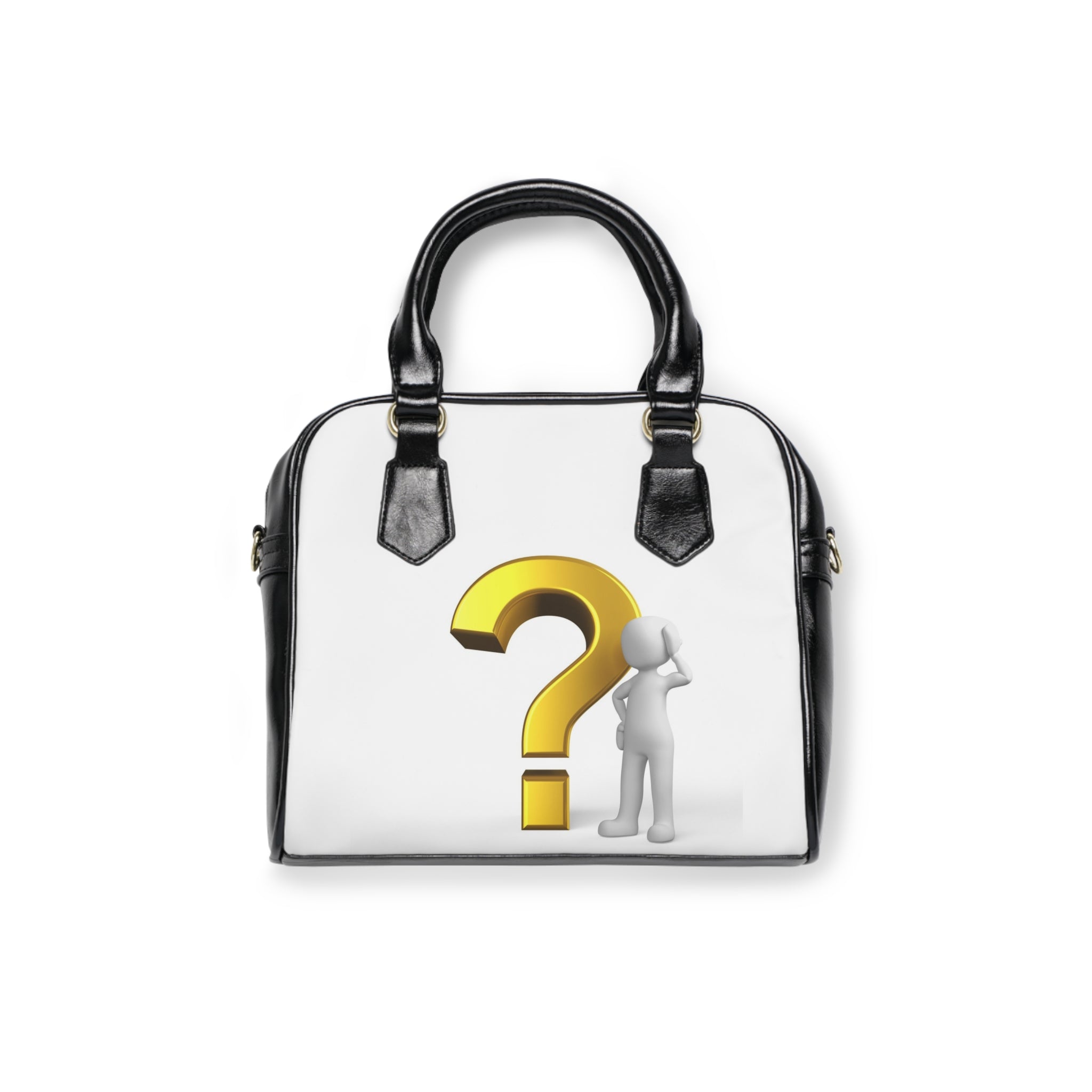 3D Question Mark Figure Shoulder Handbag | White Puzzle Curiosity Design