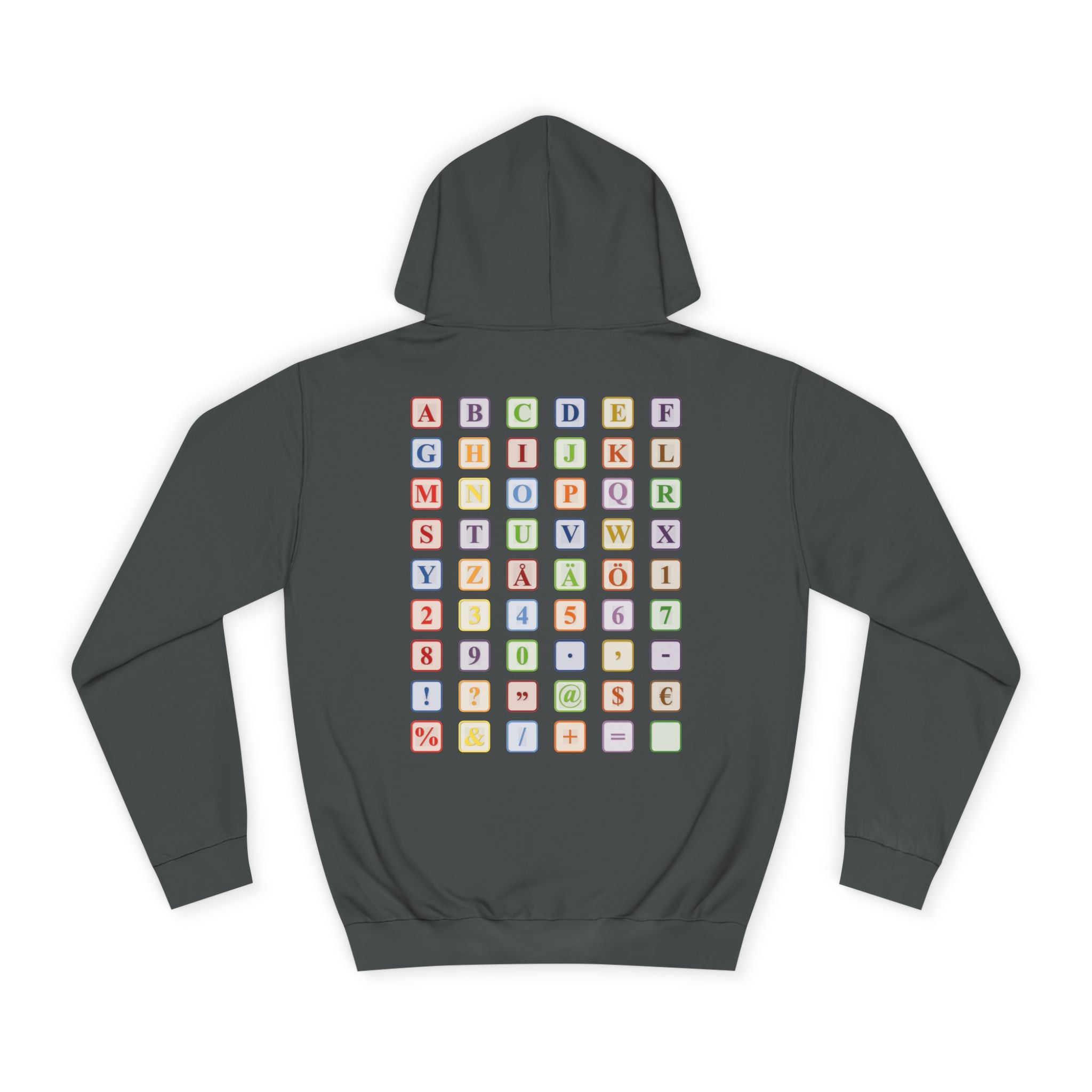Alphabet Blocks Hoodie | Colorful Letter Grid, Back & Front Print
