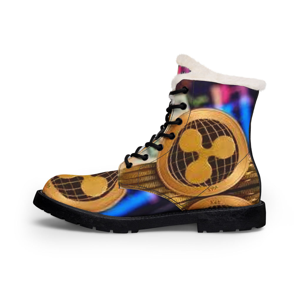 Ripple Crypto Coin Boots | Leather Fur-Lined Boots