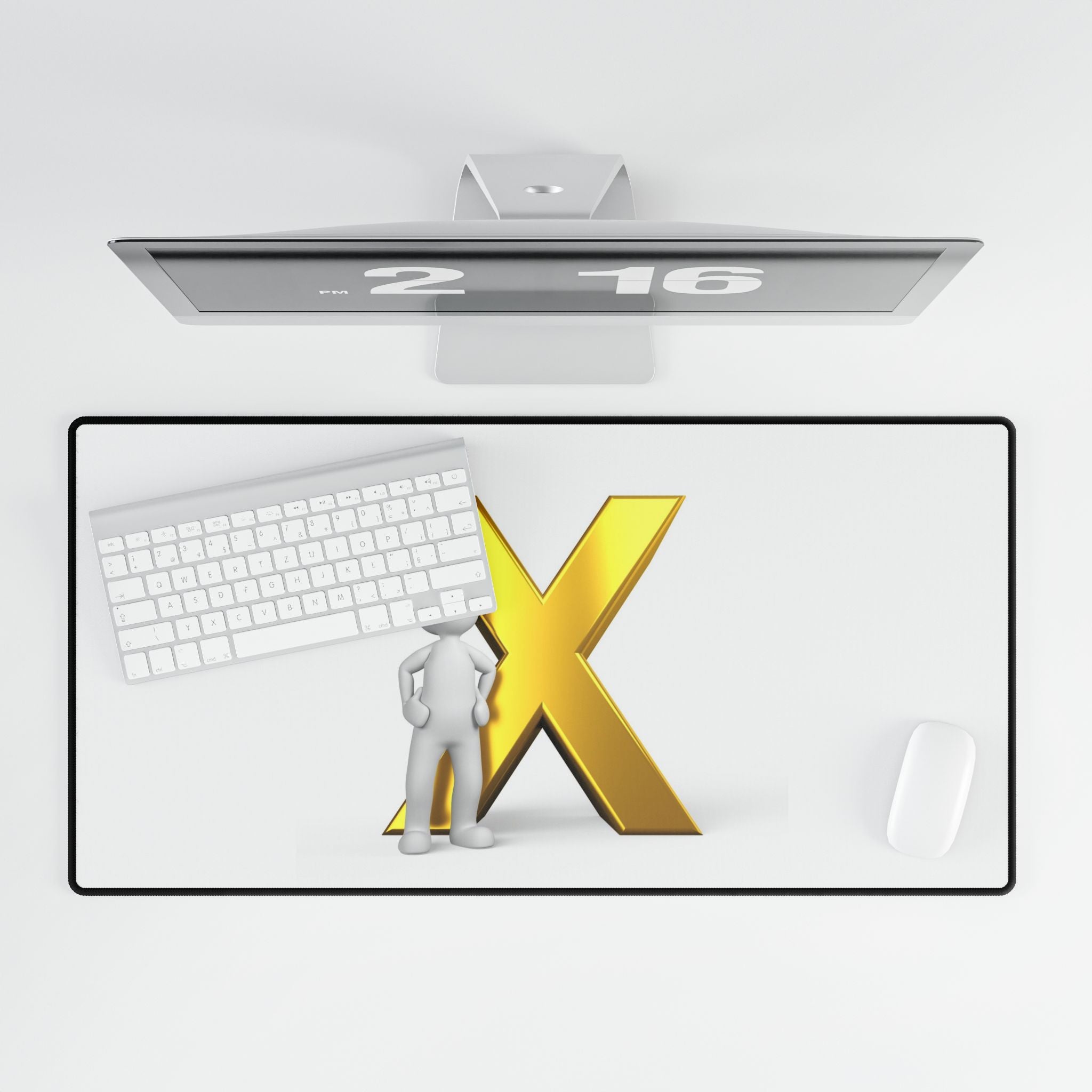 Gold Letter X figure Desk Mat | Minimalist Keyboard Mouse Pad