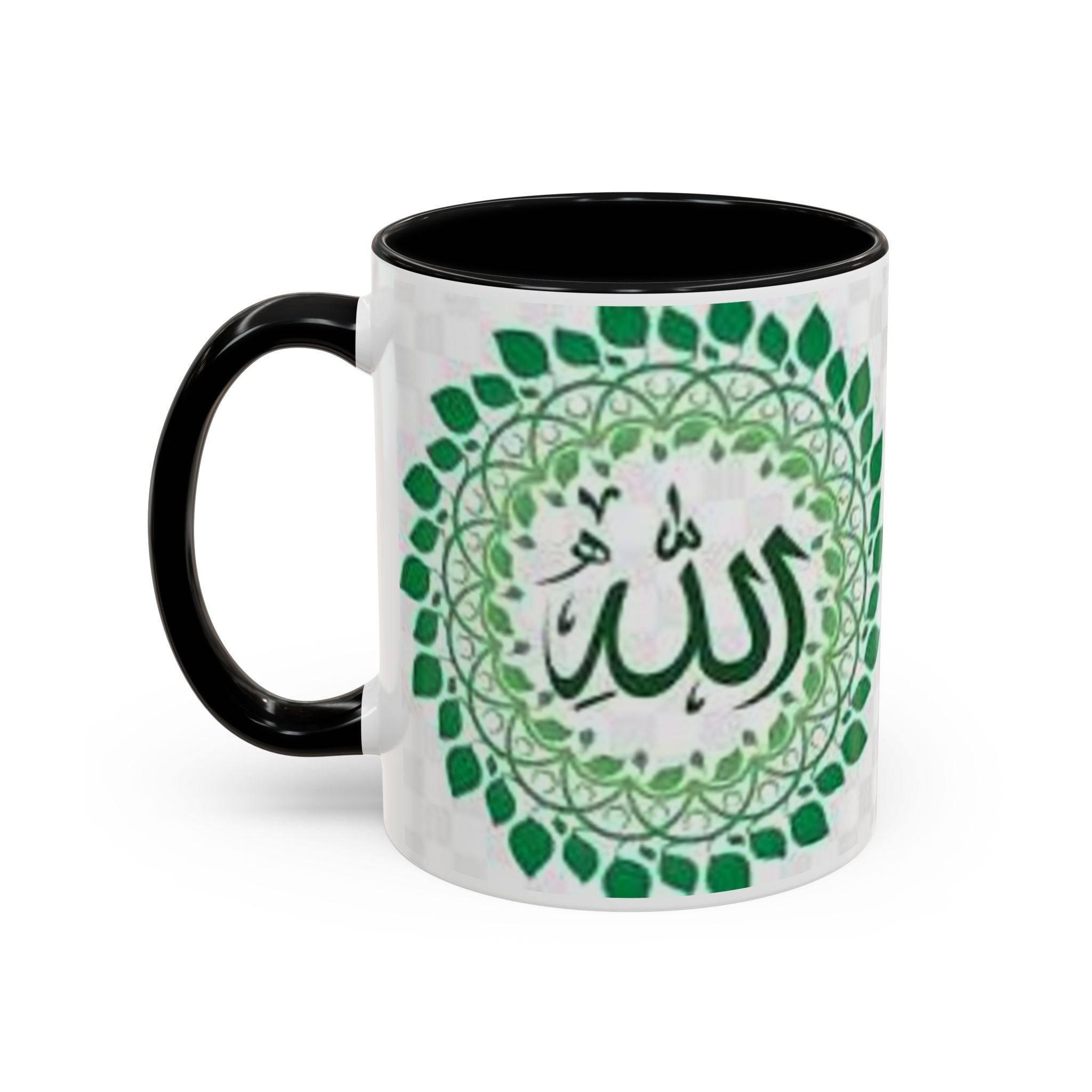 Allah Calligraphy Mug | Green Mandala Accent Coffee Mug