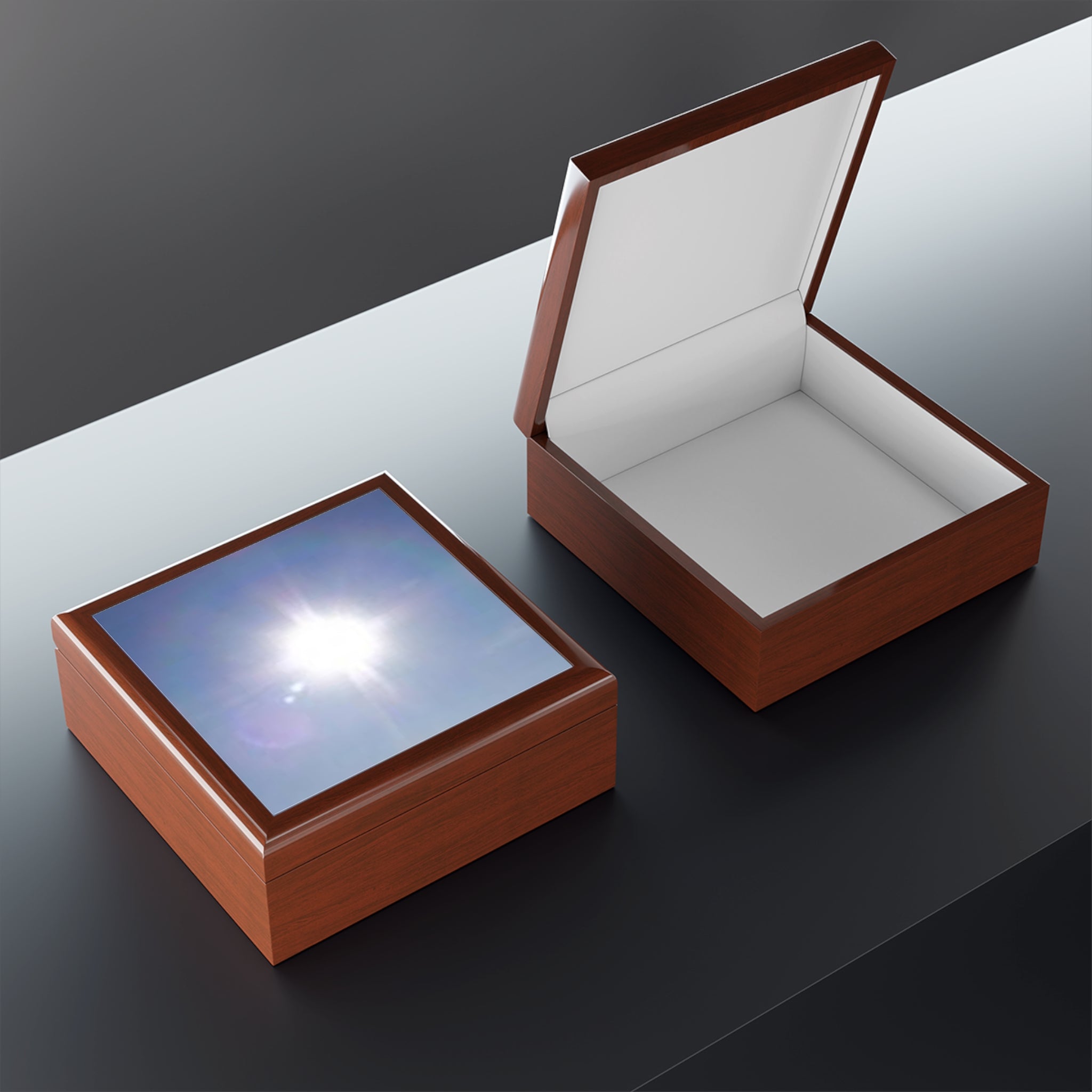 Bright Sun Photo Jewelry Box | Sky Sunburst Trinket Keepsake Box