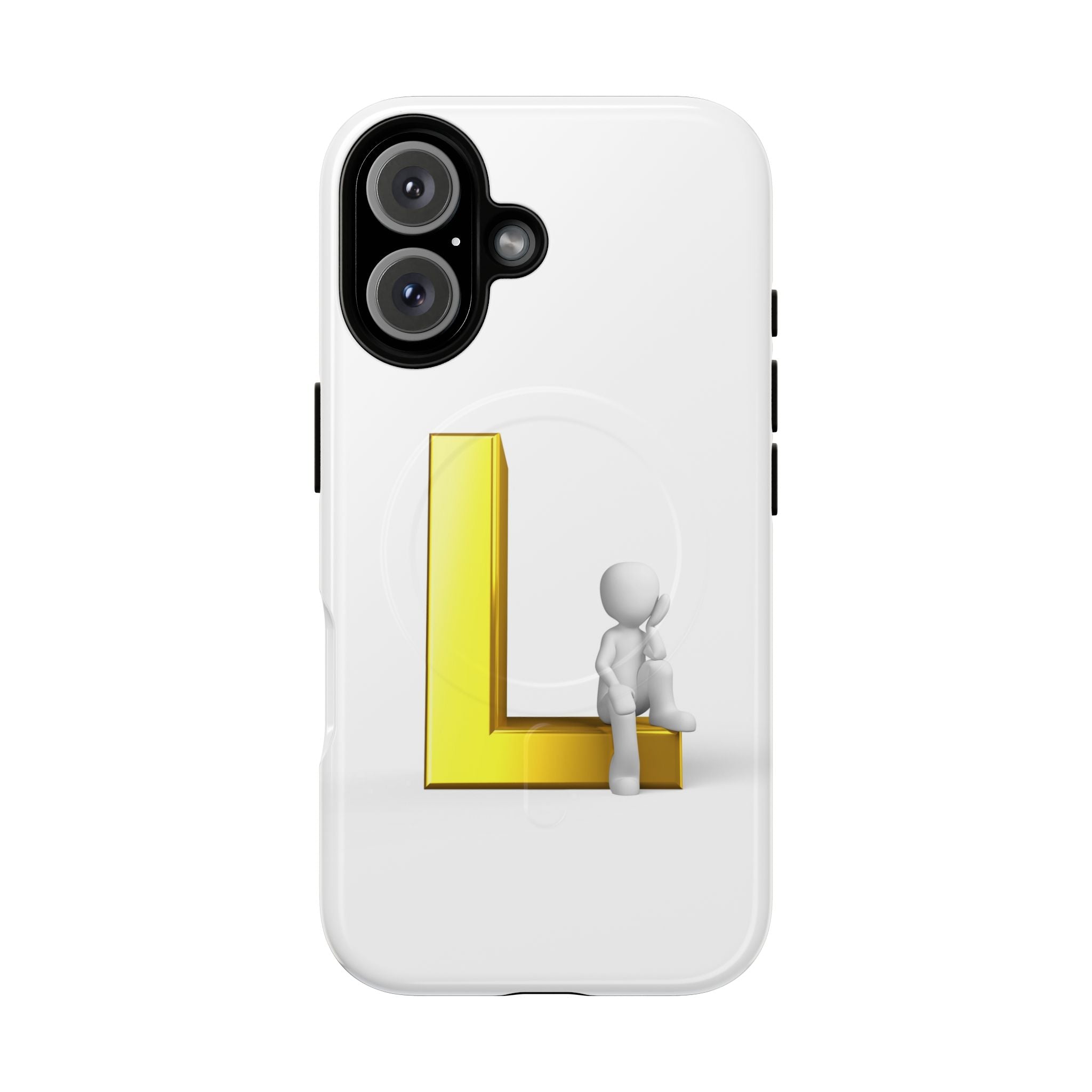 Yellow 3D Letter L with Sitting Figure phone case | Tough Magnetic Case