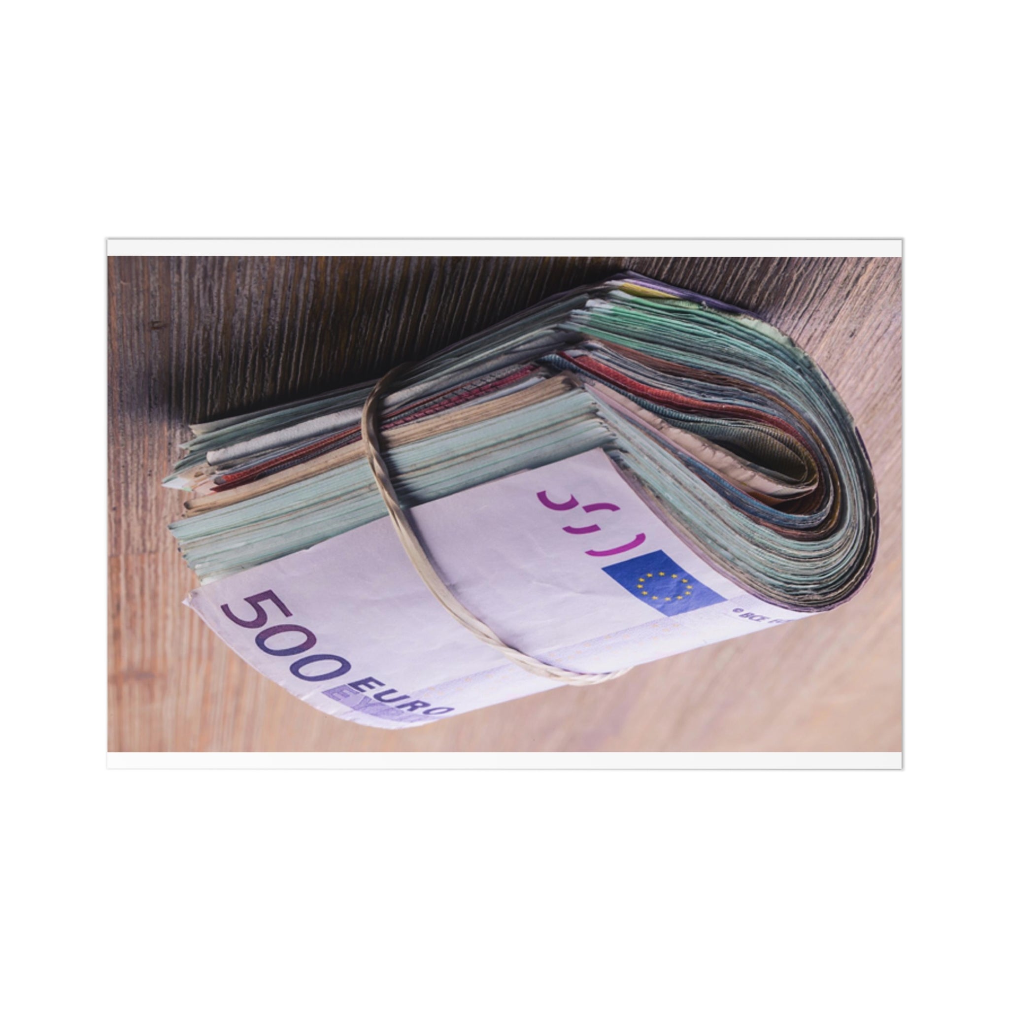Rolled 500 Euro Stack Postcards