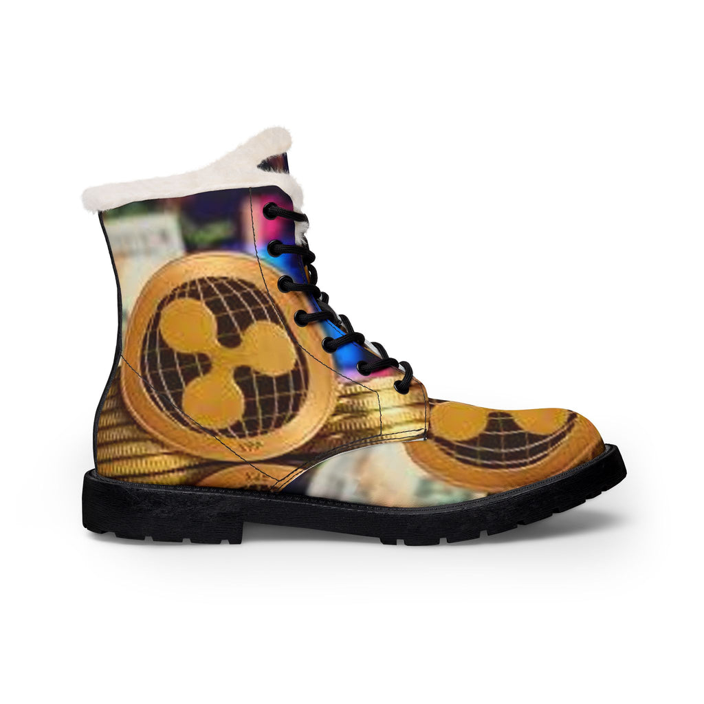 Ripple Crypto Coin Boots | Leather Fur-Lined Boots